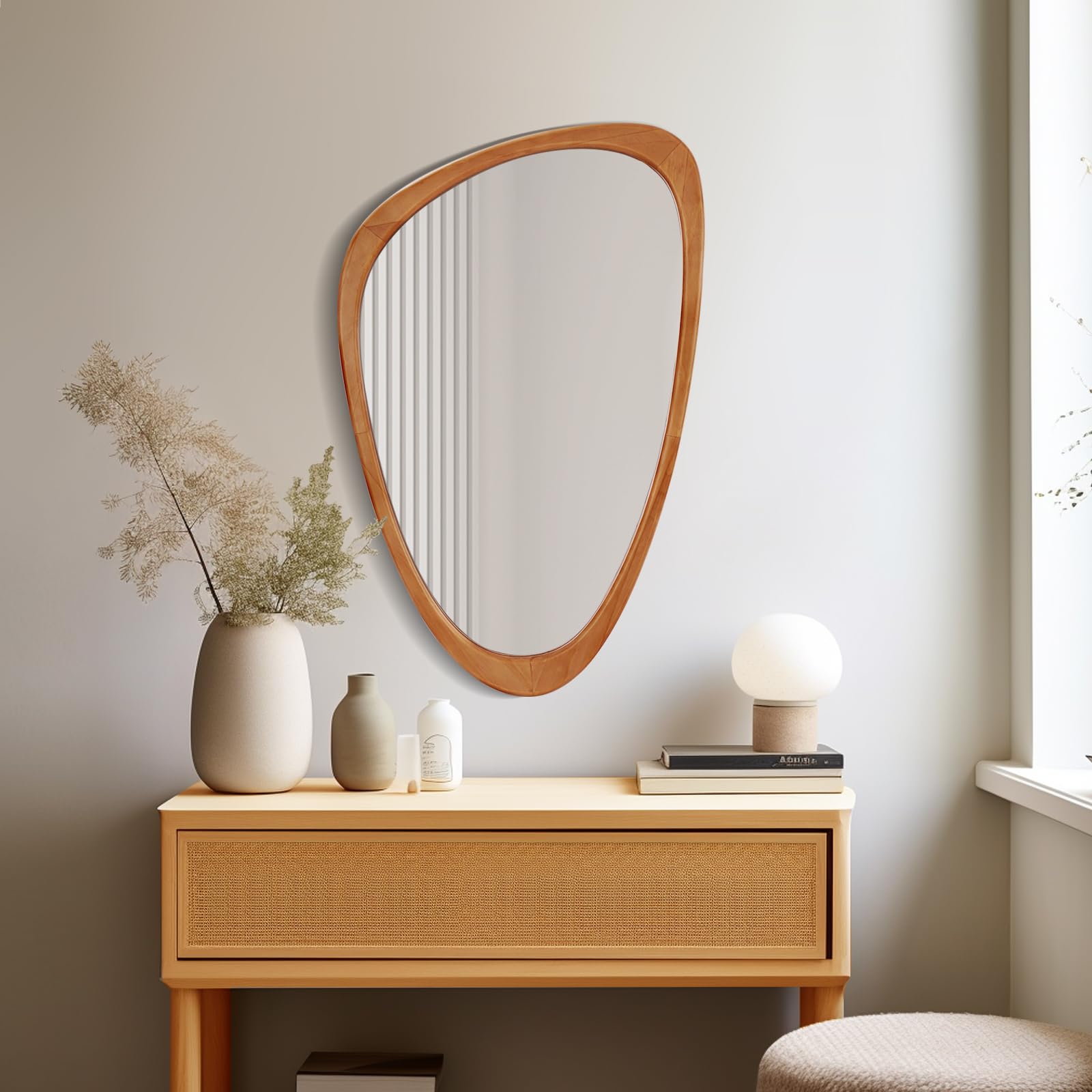 19.5x30.5 Inch Asymmetrical Wood Framed Wall Mirror - Unique Irregular Shaped Decorative Mirror for Bathroom, Living Room, Bedroom & Entryway - Perfect for Modern Home Decor and Vanity Areas