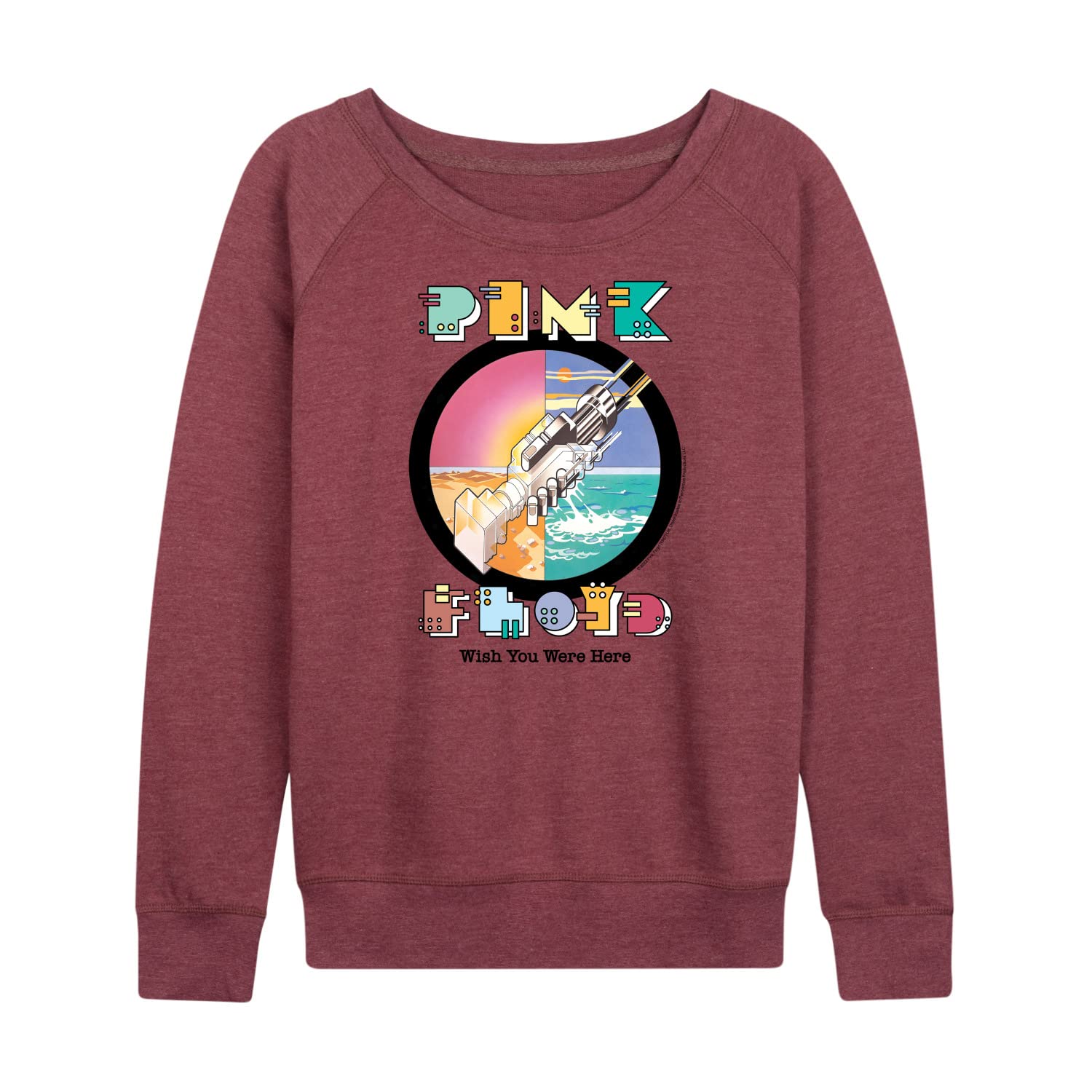 HYBRID APPAREL Pink Floyd Robot Handshake Women's Lightweight French Terry Pullover Hoodie | Vintage Band Graphic Sweatshirt | Casual Wear, Music Concerts, Gift for Fans