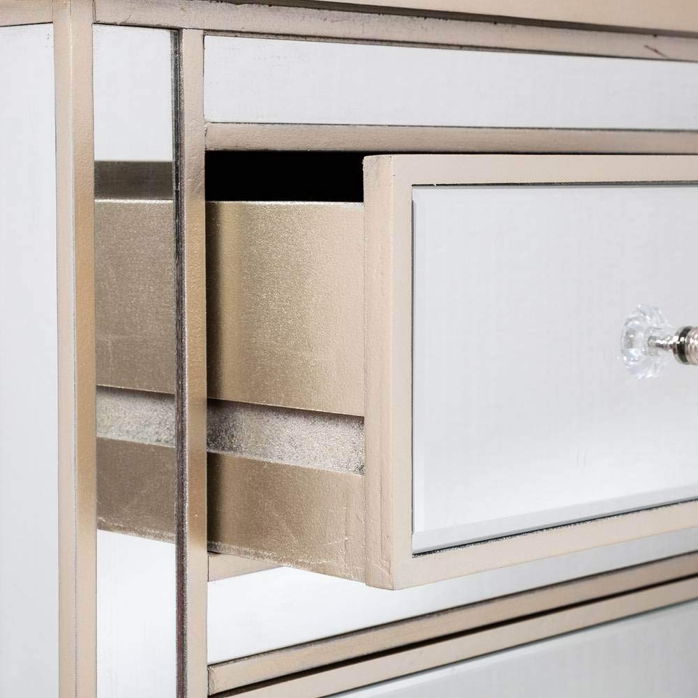Mirror Finished 2 Drawer Nightstand - Silver & Rose Gold Bedside Table with Storage | Perfect for Bedroom, Living Room & Small Spaces