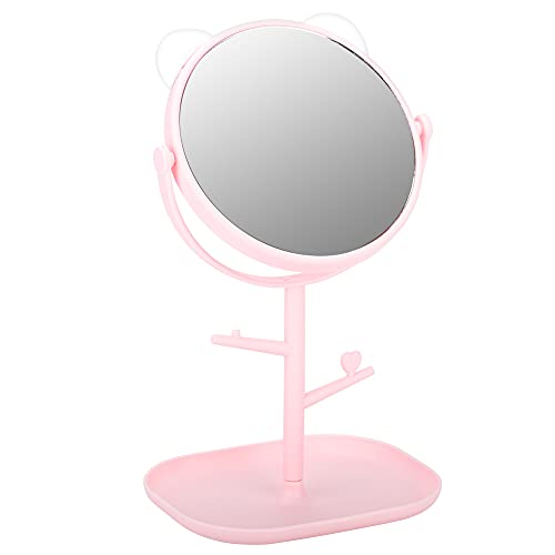 Cute PP Cosmetic Mirror with Mickey Mouse Ears - Portable Makeup Mirror for Women & Girls, Lightweight Travel Vanity Mirror for Home, Bedroom, Bathroom & Dorm Room (White)