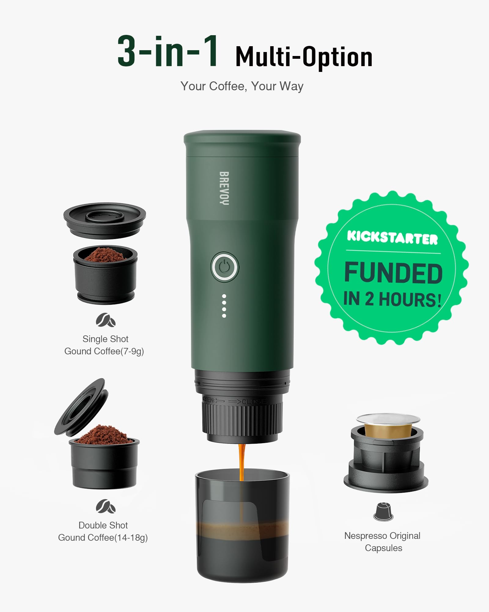 Portable Electric Espresso Machine with 20 Bar Pressure - Mini Travel Coffee Maker for Ground Coffee & Capsules - Self-Heating 12V Car Coffee Machine with 9000mAh Battery - Perfect for Camping, RV, Hiking, Office & Home Use