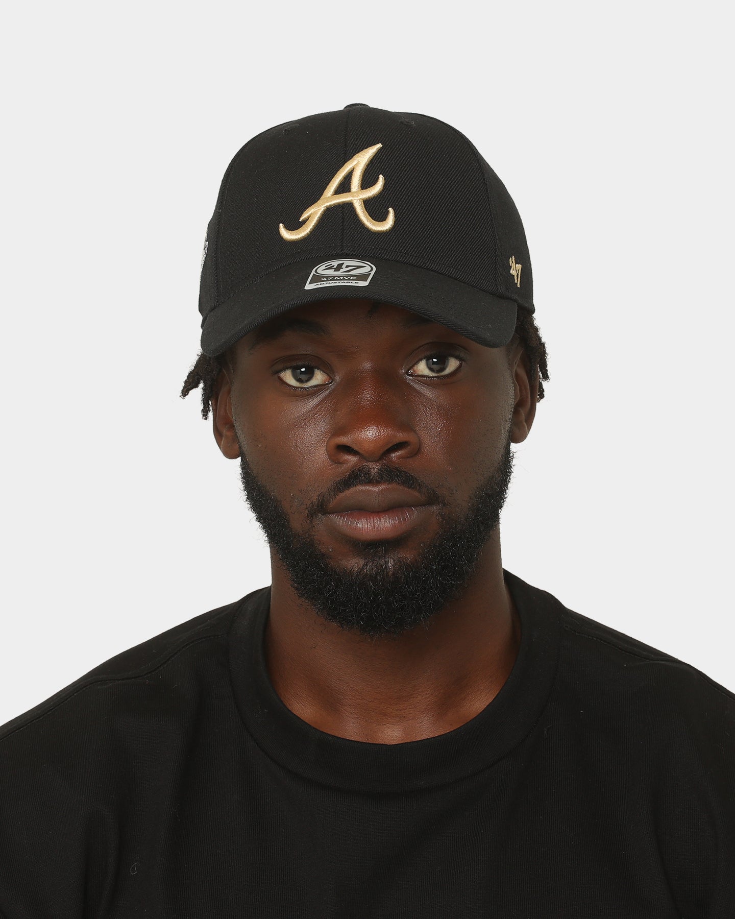 47 Brand Atlanta Braves Sure Shot 47 MVP DT Snapback Black Hat - Adjustable Baseball Cap for Men & Women - Perfect for Sports Fans, Casual Wear & Outdoor Activities