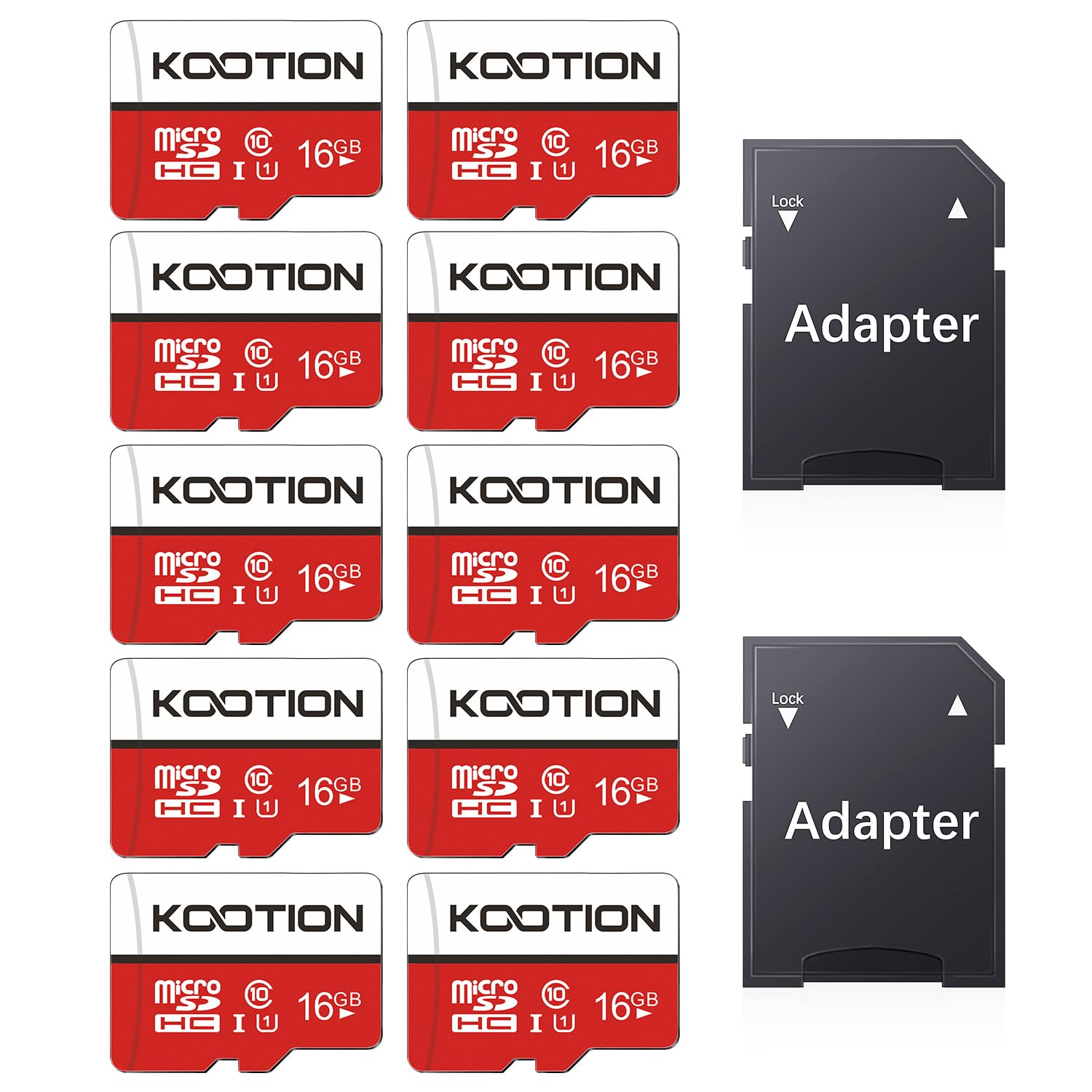 KOOTION 10 Pack 16GB Micro SD Card - Class 10 UHS-I High Speed TF Memory Card with Adapter - Perfect for Smartphones, Tablets, Cameras & Gaming Consoles