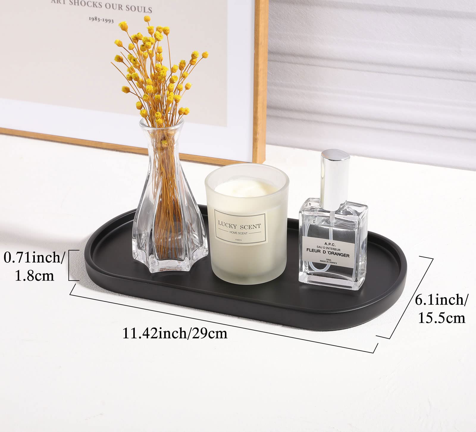 Luxspire Oval Bathroom Vanity Tray - Handmade Resin Soap Dispenser & Jewelry Organizer - Matte Black Marble Countertop Tray for Bathroom, Kitchen & Toilet Tank - Perfect for Perfume Display, Jewelry Storage & Home Decor