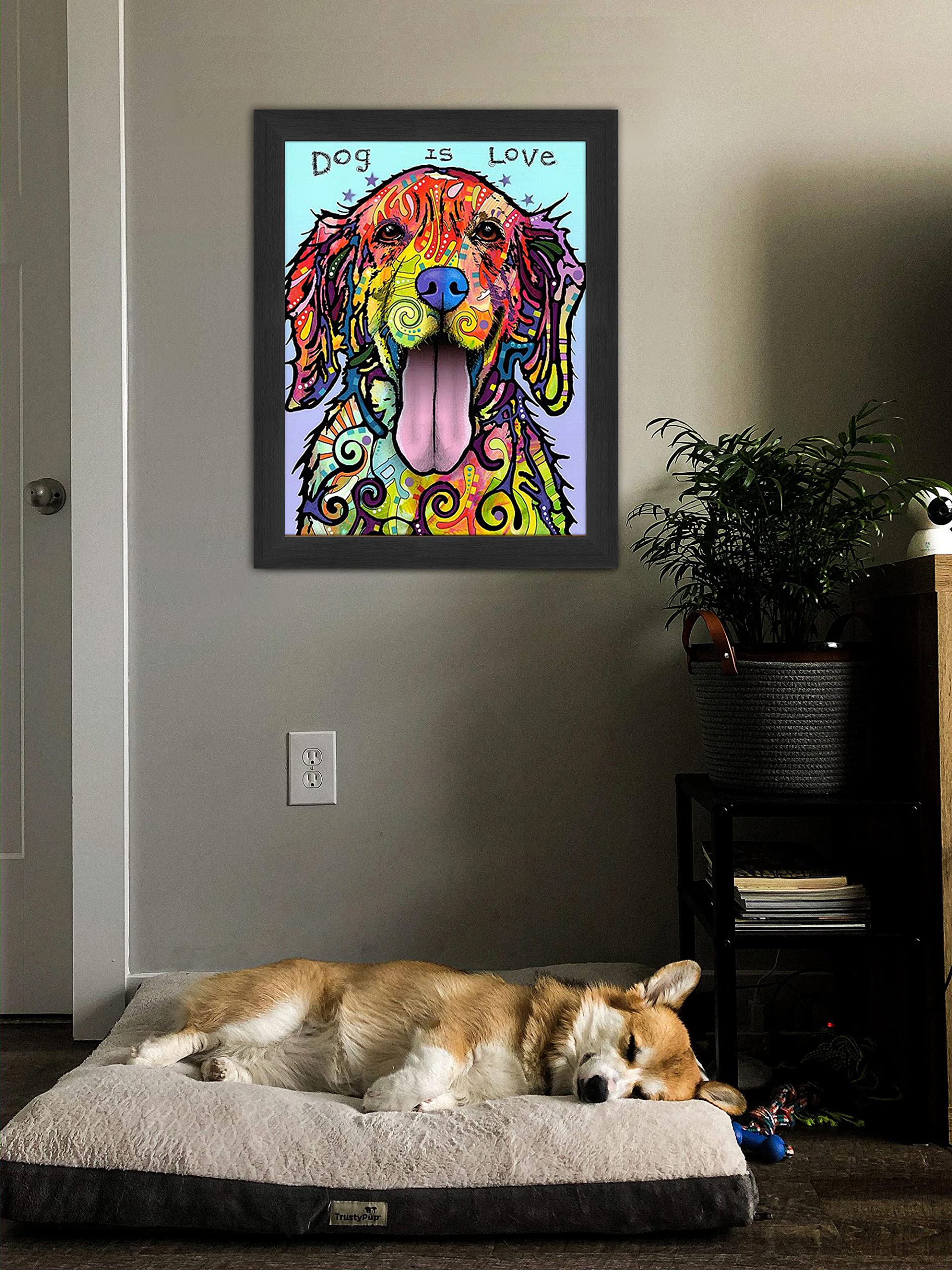 Dean Russo 'Silence is Golden' Framed Dog Art Giclee Canvas Print - Perfect for Living Room, Bedroom & Pet Lover Home Decor