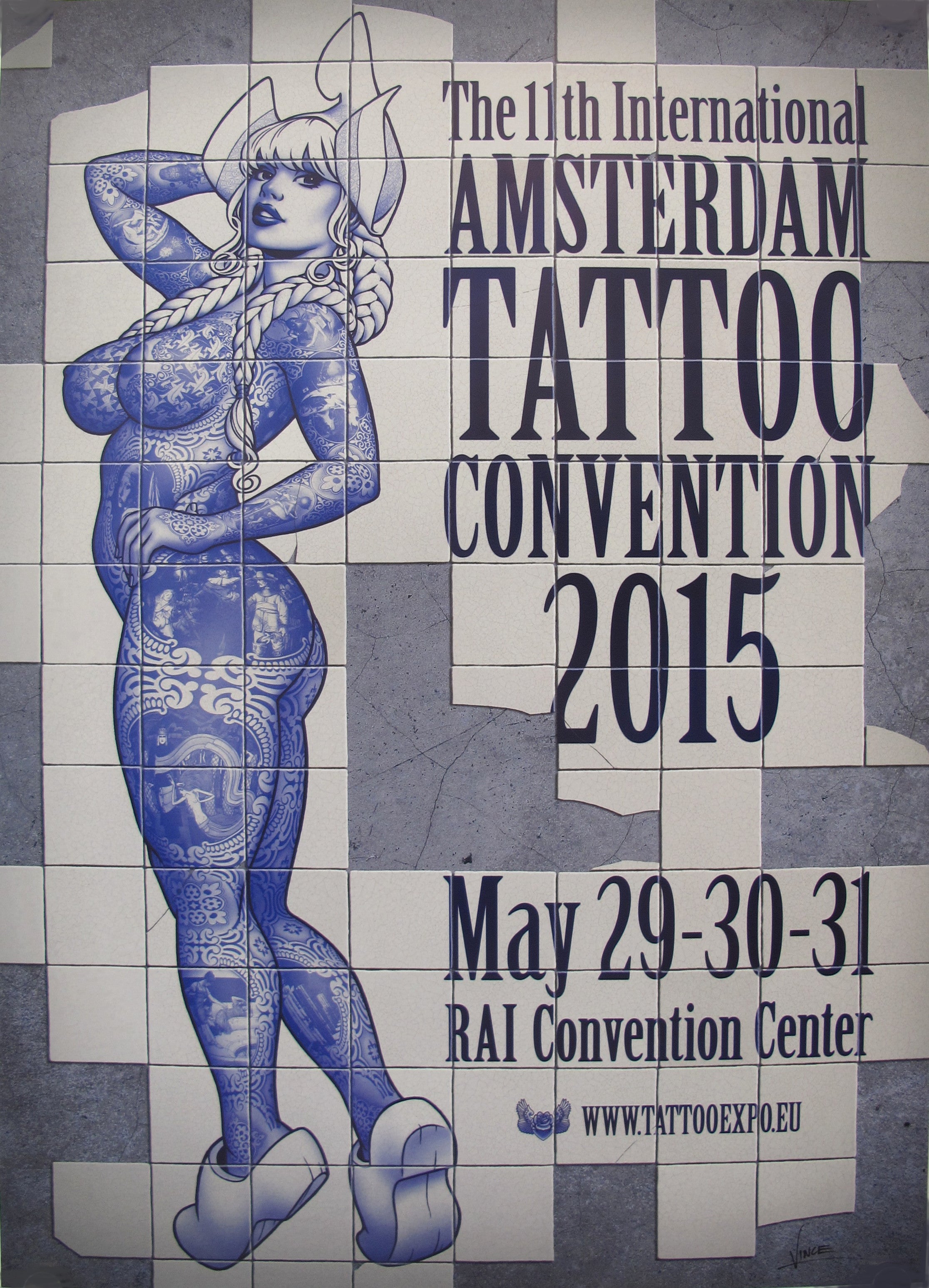 2015 Amsterdam Tattoo Convention Vintage Dutch Poster - Unique Wall Art Decor for Tattoo Studios, Man Caves & Retro Home Decor