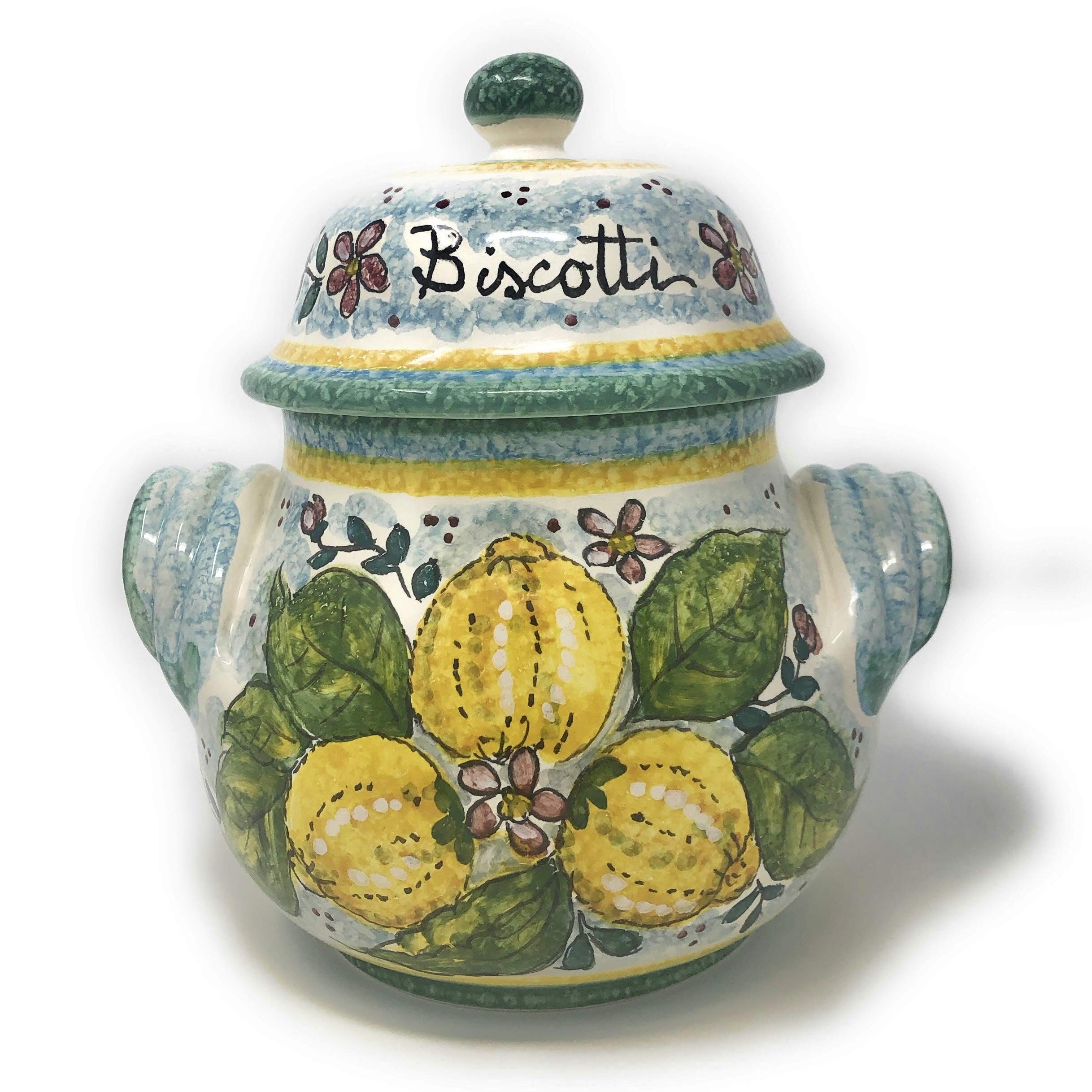 Hand-Painted Italian Ceramic Cookies Jar - Tuscan Art Pottery Biscotti Container | Authentic Made in Italy | Perfect for Kitchen Storage & Gift Giving