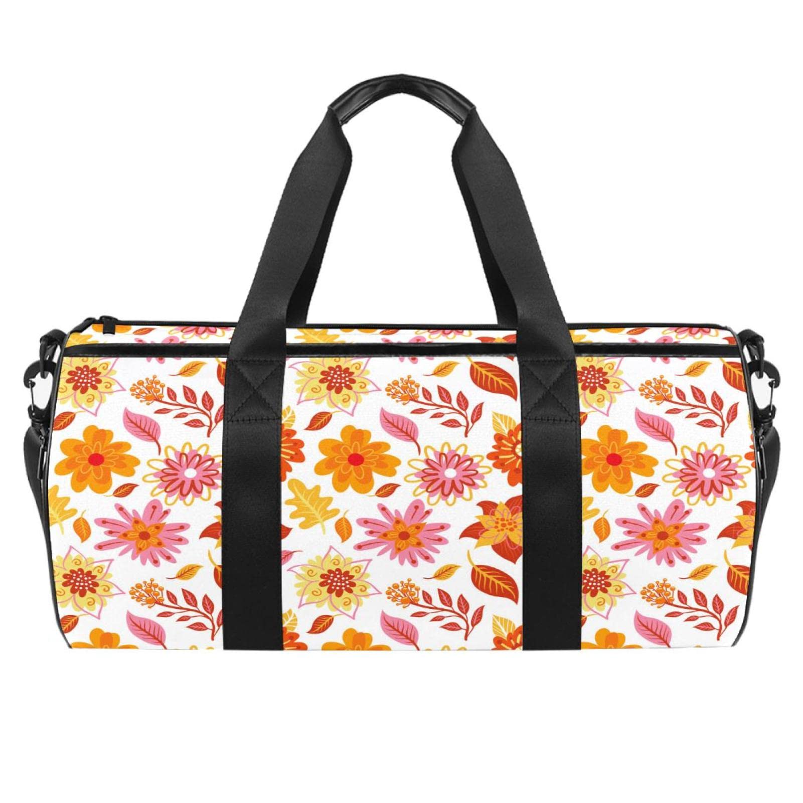 Women's & Men's Gym Duffle Bag - Large Sports Workout Bag with Autumn Flowers Leaves Pattern - Perfect for Gym, Travel & Yoga