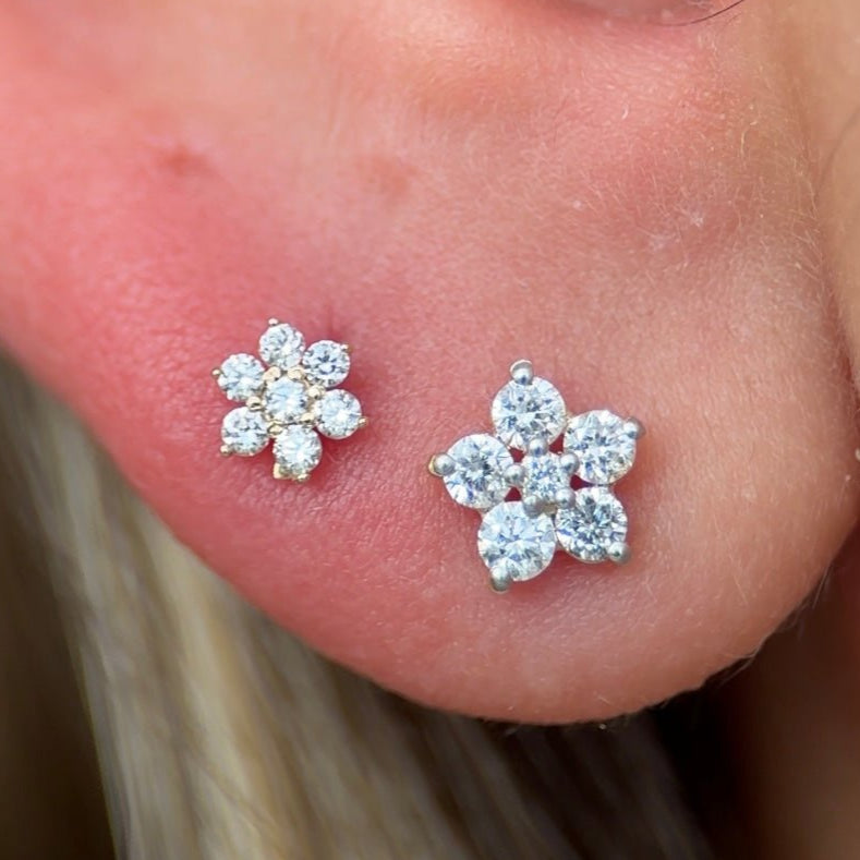 14K White Gold Round Diamond Flower Stud Earrings for Women - Perfect for Weddings, Parties & Everyday Elegance