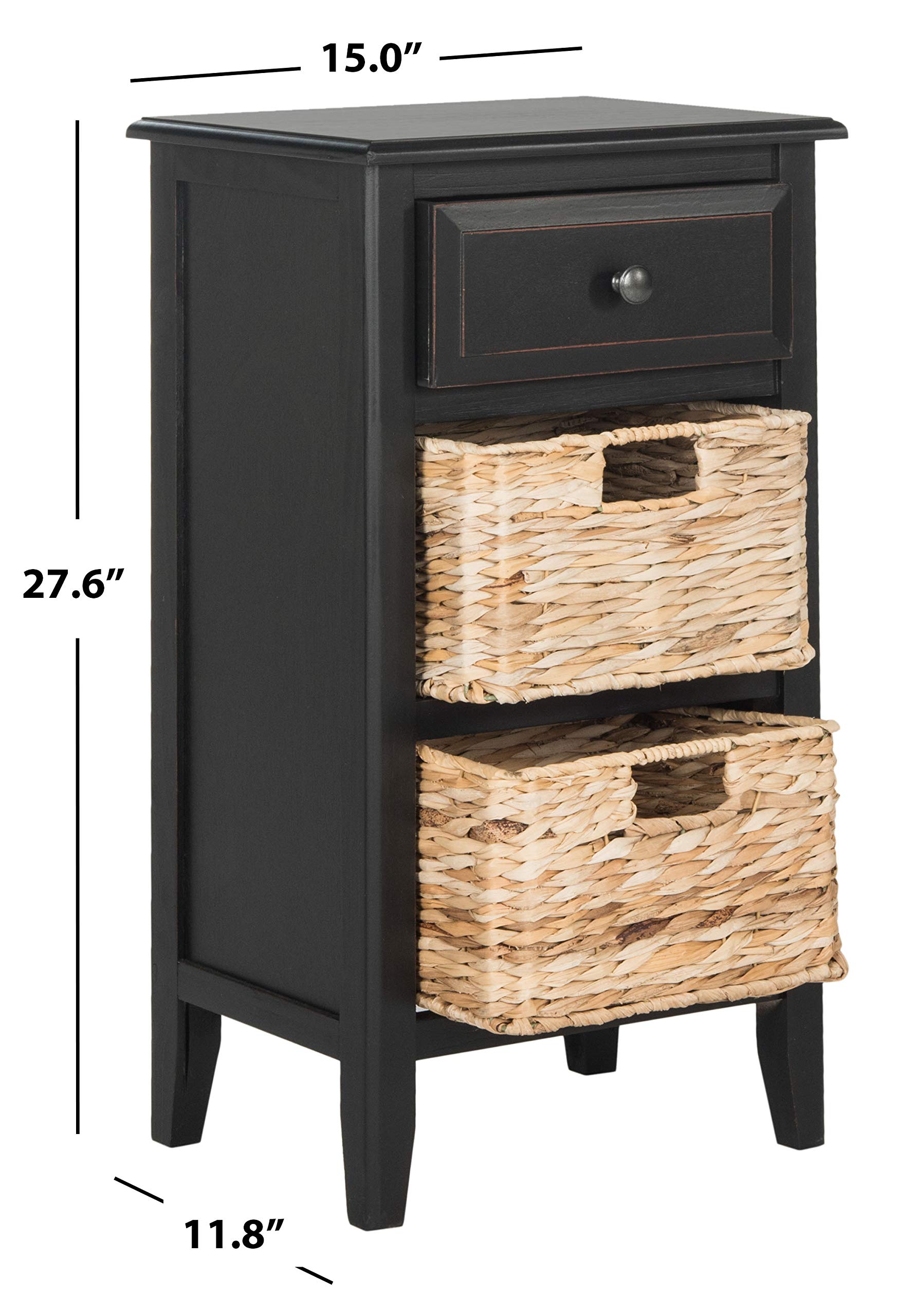 Safavieh Everly Distressed Black Nightstand with Drawer & 2 Removable Baskets - Bedside Table for Bedroom, Living Room, or Office Storage