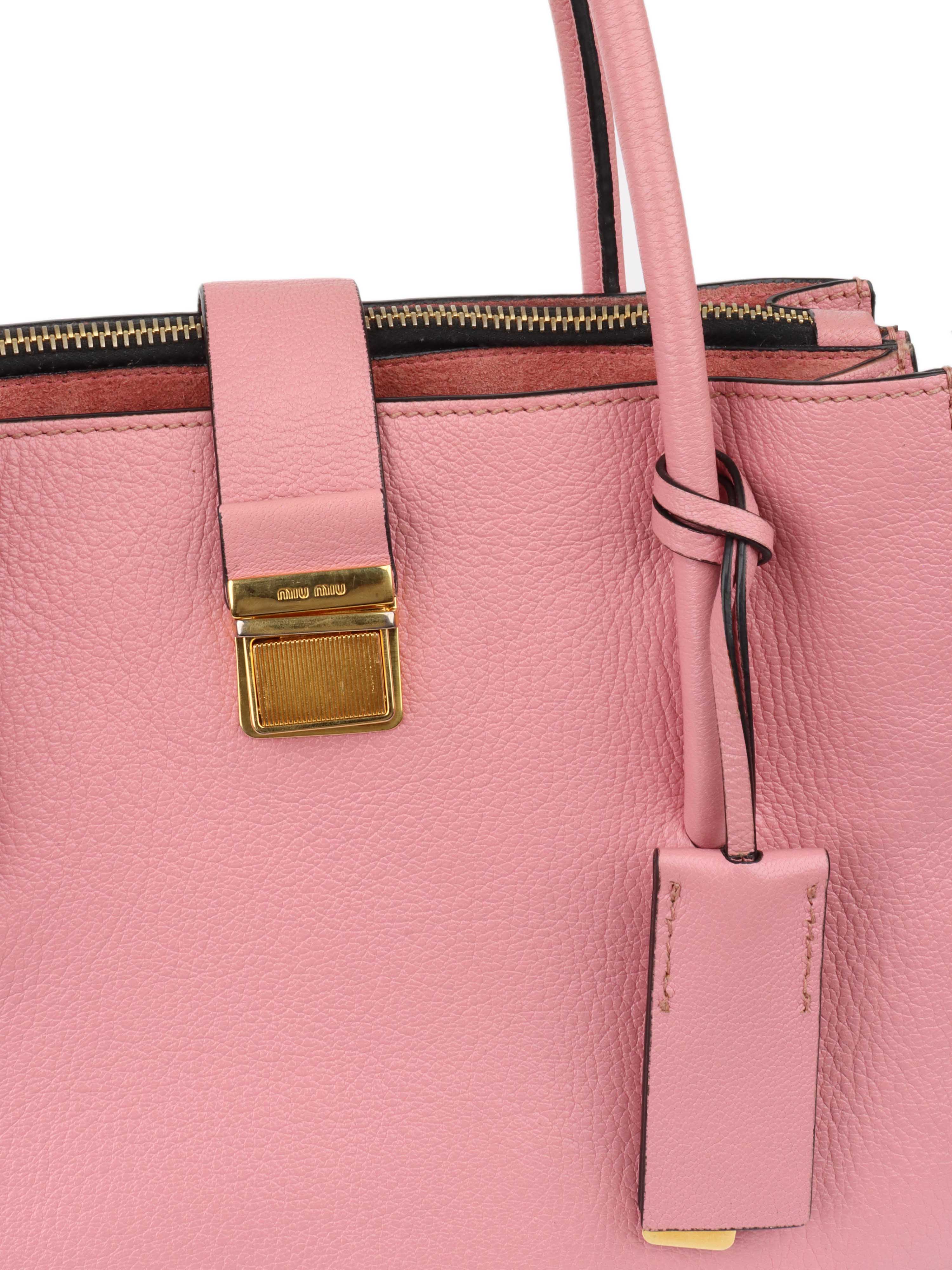 Miu Miu Pink Leather Tote Shoulder Bag for Women - Fashionable Designer Handbag for Work, Travel & Everyday Use