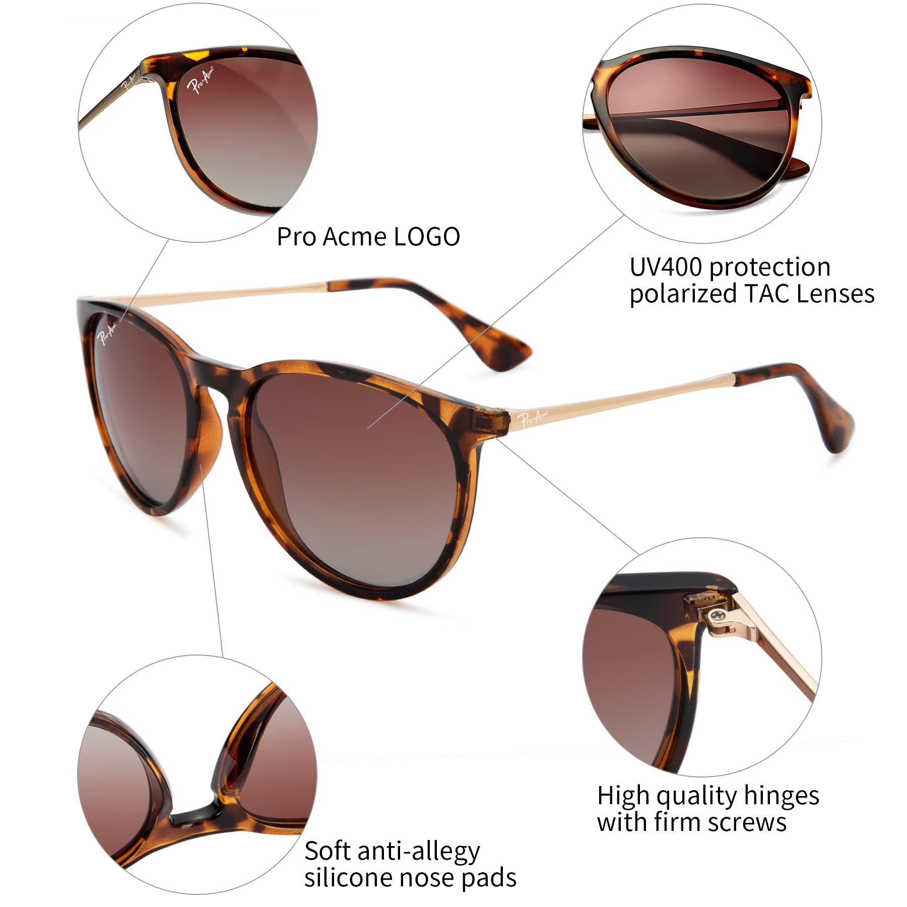 Pro Acme Polarized Sunglasses for Women & Men - Classic Round Frame, 100% UV Protection, Lightweight TR90 Unbreakable Design - Perfect for Driving, Beach & Outdoor Activities