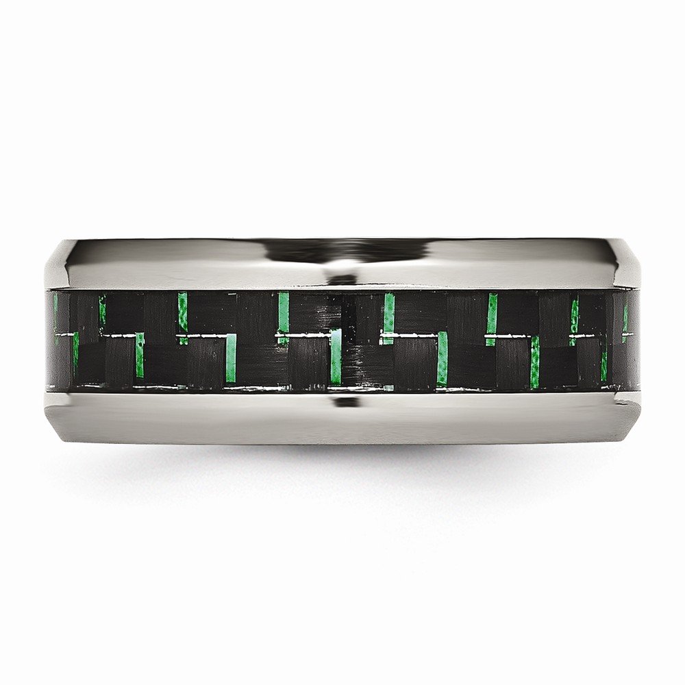 Premium Solid Titanium Men's Wedding Band Ring with Black/Green Carbon Fiber Inlay - Comfort Fit Design for Everyday Wear, Anniversary Gift & Special Occasions