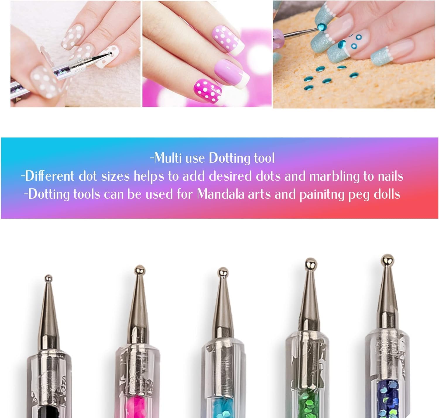 NAILWIND 5Pcs Nail Art Brush Set - Double Ended Gel Nail Liner & Dotting Tools for Professional Nail Design | Perfect for Salon, DIY Manicure & Nail Art Enthusiasts