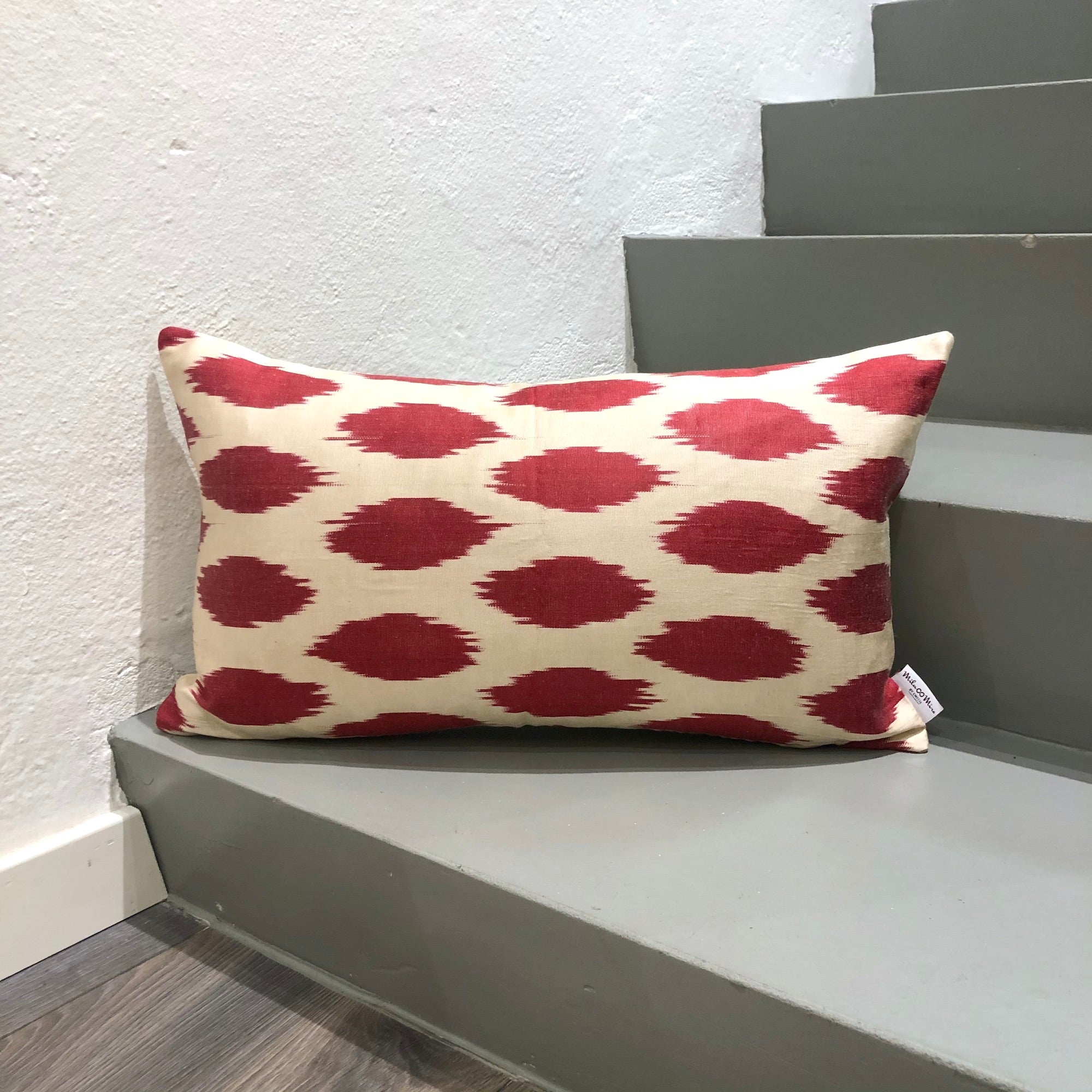 Red Silk Ikat Cushion Cover with Dots Pattern - Luxury Bohemian Throw Pillow for Sofa, Bed & Home Decor