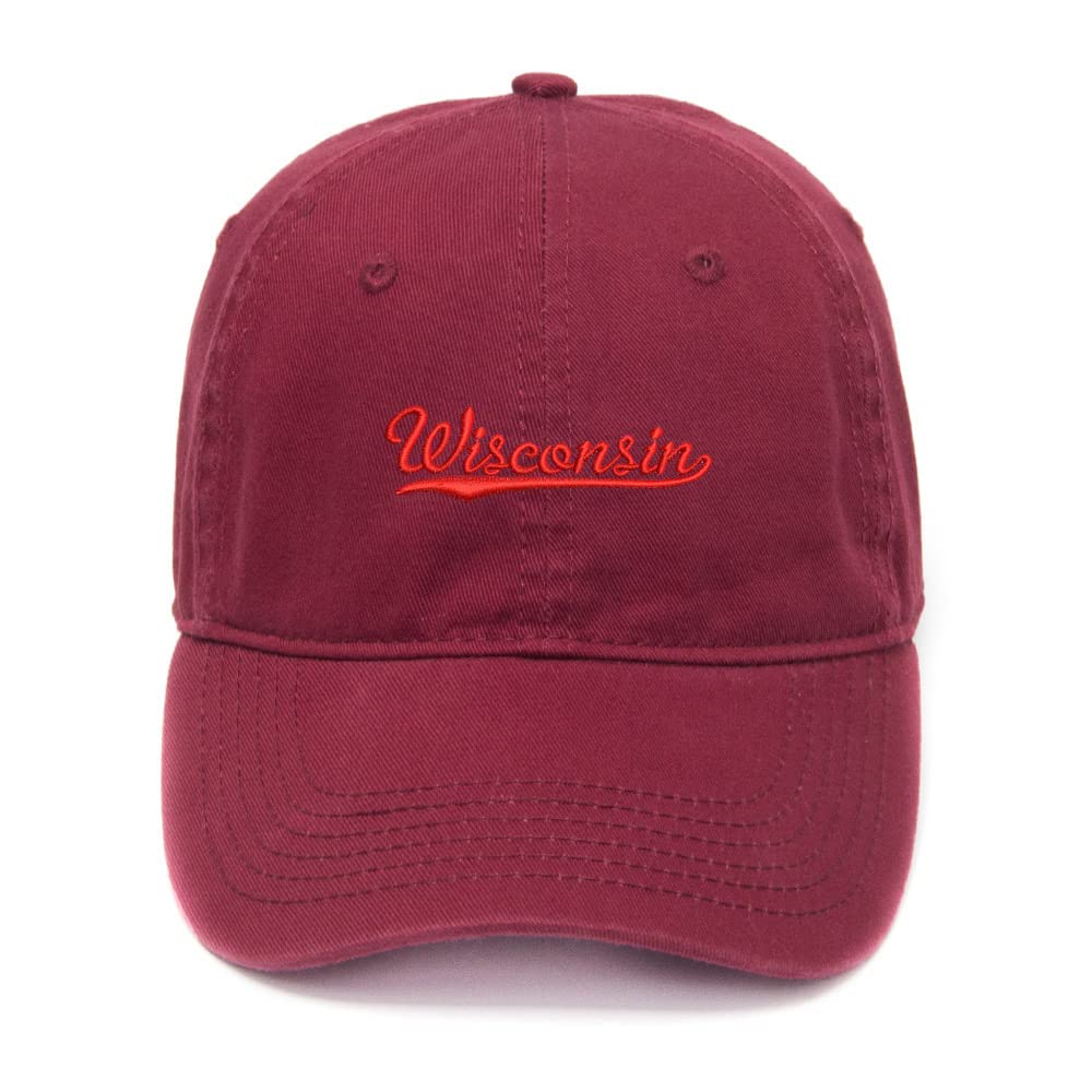 Wisconsin WI Embroidered Dad Hat - Vintage Washed Cotton Baseball Cap for Men | Perfect for Outdoor Sports, Casual Wear & Fan Gear