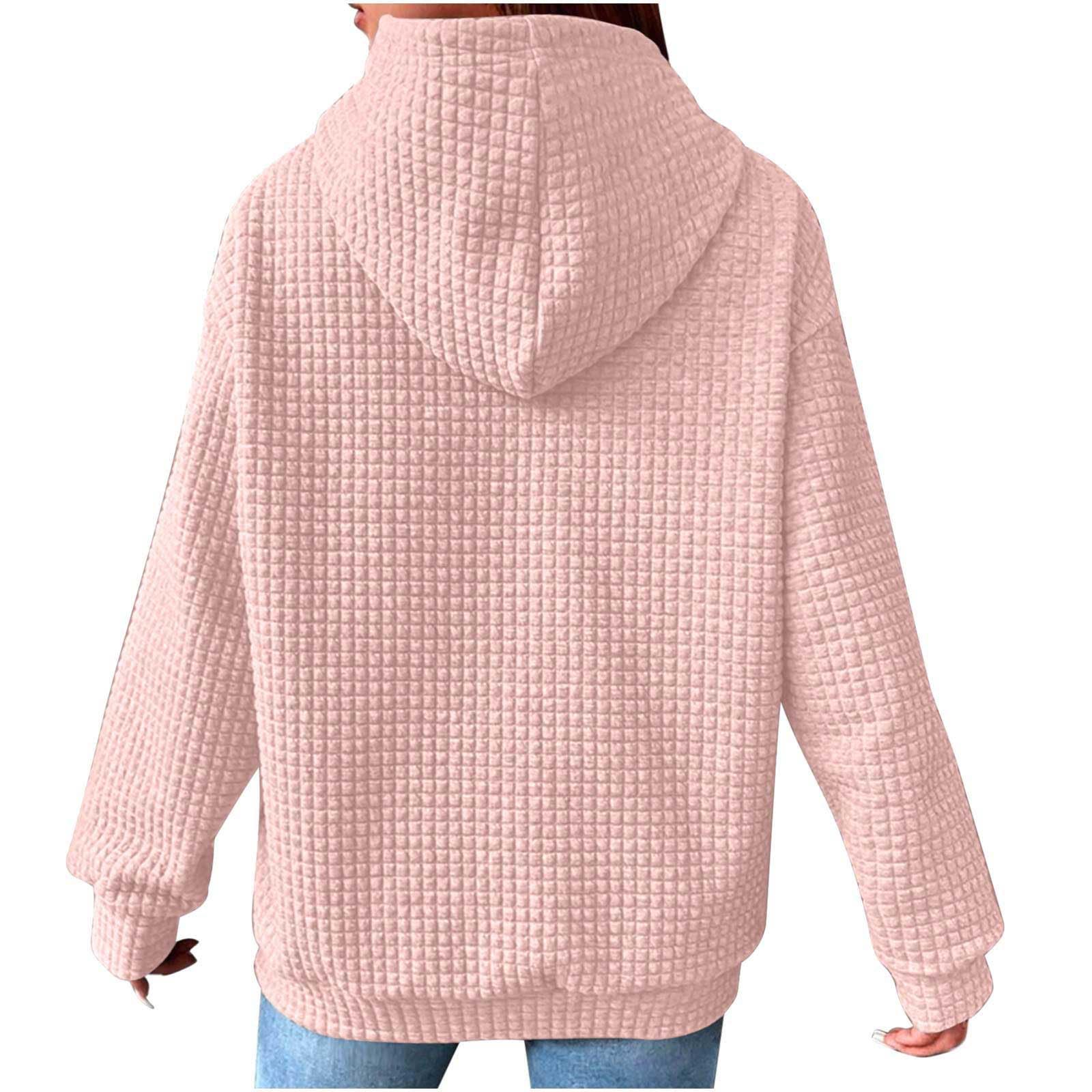 Women's Oversized Waffle Knit Hoodie - Casual Long Sleeve Pullover with Drawstring Hood & Pockets | Cozy Loungewear, Winter Fashion, Streetwear Essentials