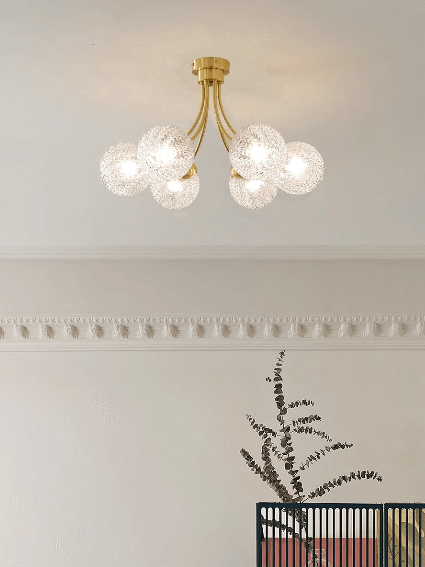 Handmade Carved Glass Ceiling Light Fixture - Elegant Vintage Chandelier for Dining Room, Living Room & Bedroom Lighting