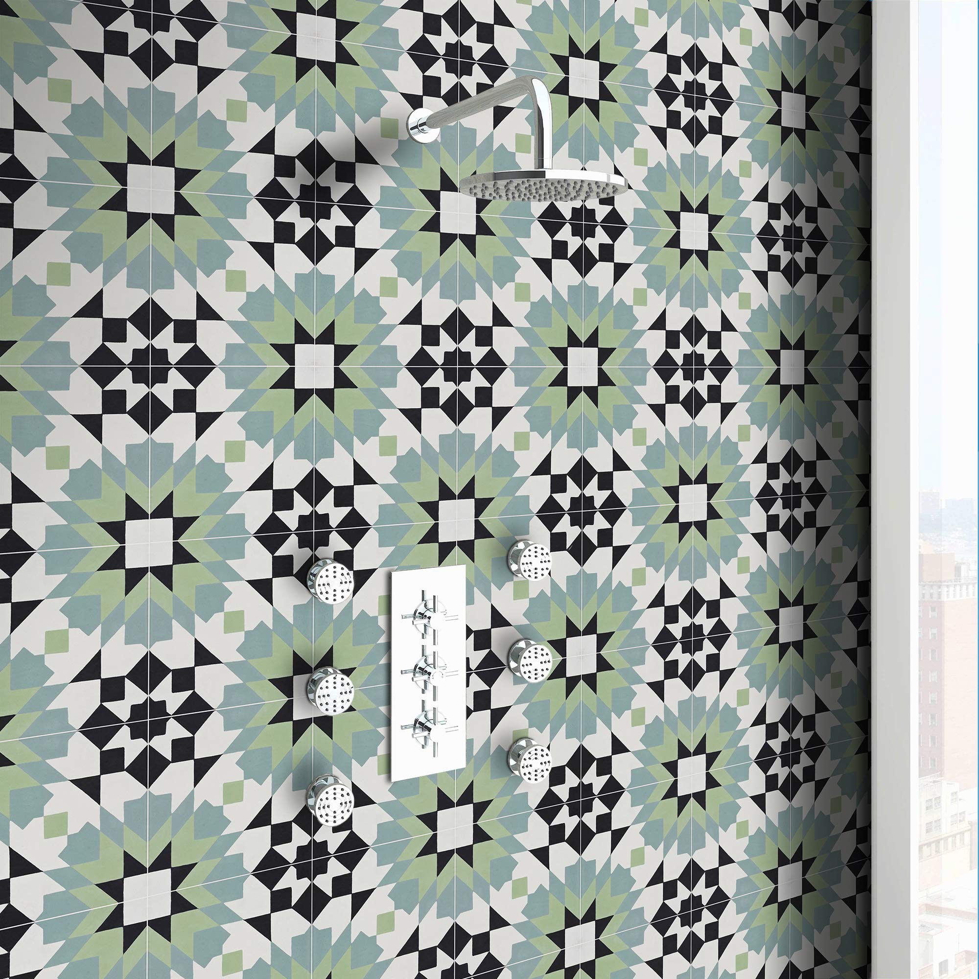 Handmade Moroccan Tile 8x8-in Green Blue Black - Authentic CTP93-02 Ceramic Mosaic for Kitchen Backsplash, Bathroom Wall & Floor Decor