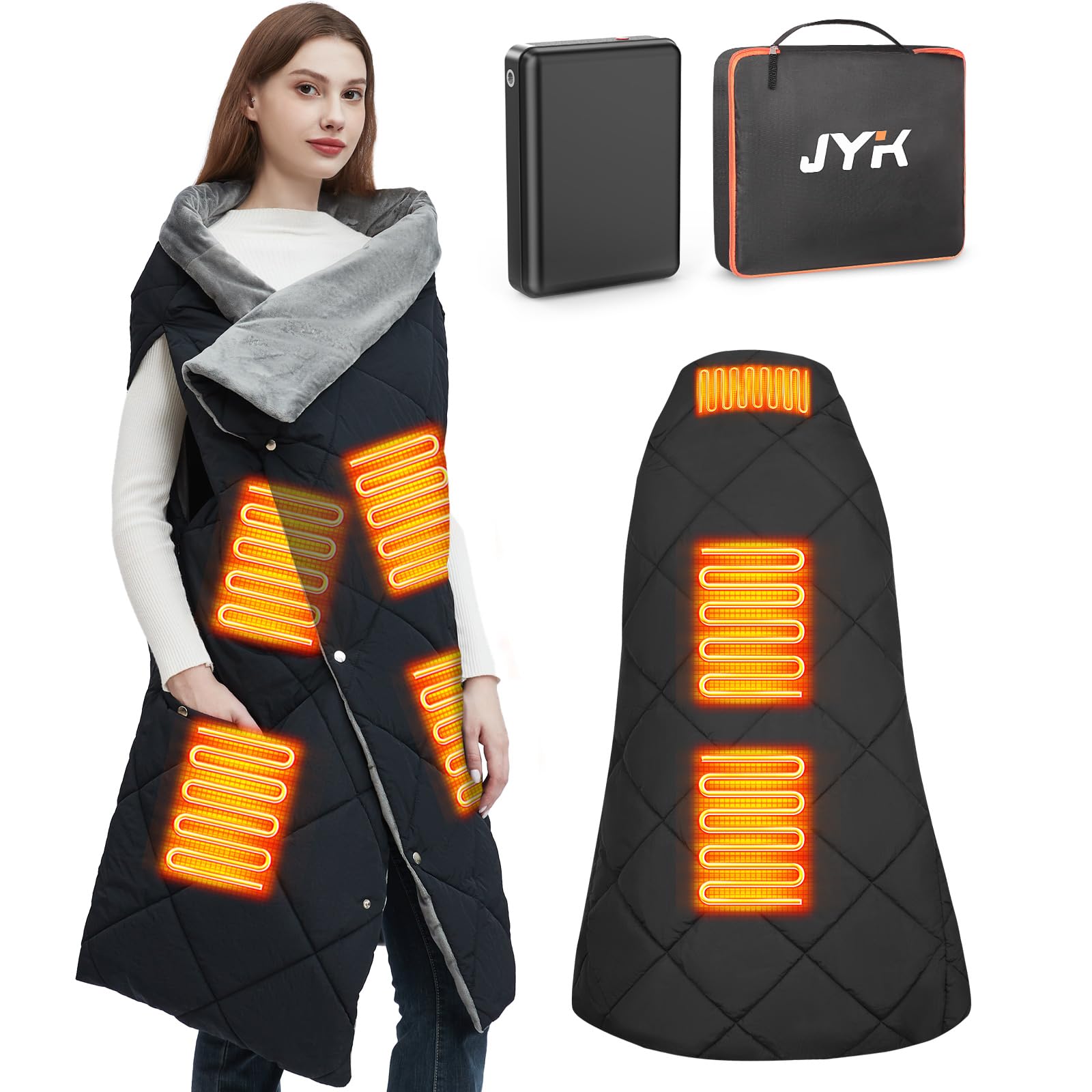 USB Heated Blanket - Cordless Electric Heating Blanket with 10000mAh Battery, 7 Heating Zones & 3 Temperature Settings | Machine Washable, Super Soft Wearable Blanket for Home, Office, Camping & Travel