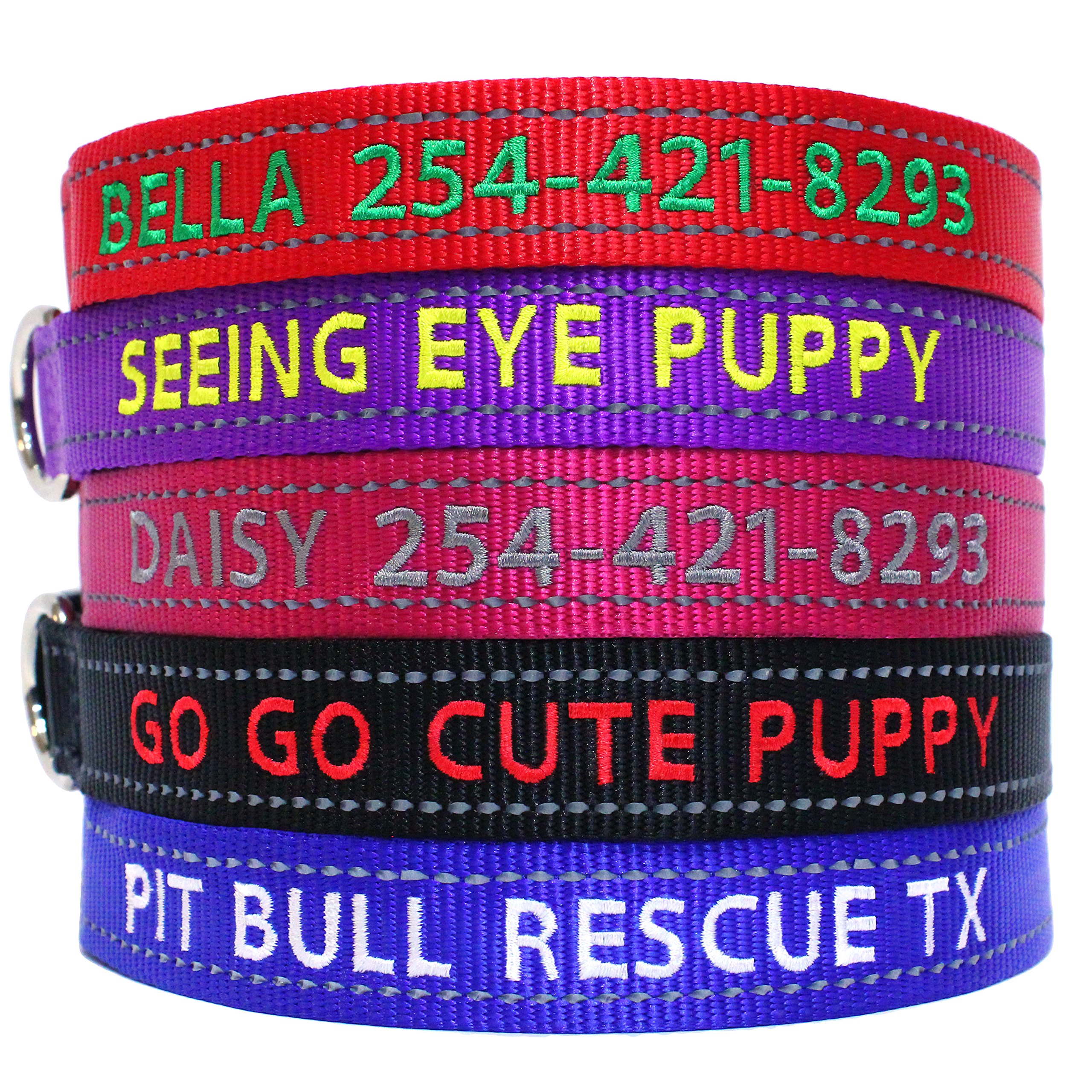 Custom Embroidered Reflective Dog Collar with Pet Name & Phone Number - 4 Adjustable Sizes - 5 Bright Colors for Small Medium Large Dogs - Perfect for Night Walks & Outdoor Safety