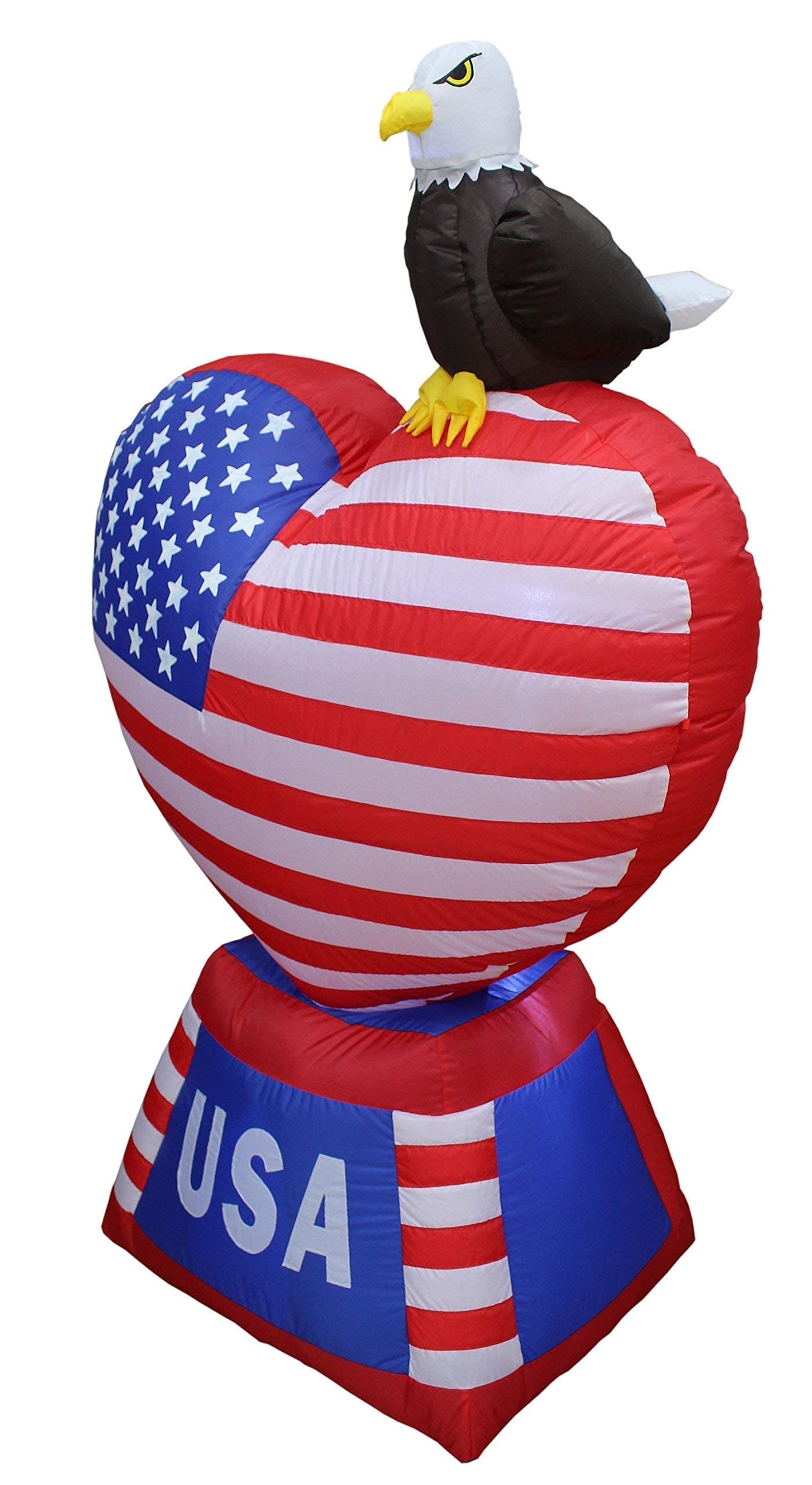 Patriotic & Birthday Party Decorations Bundle - 5ft Inflatable American Flag Heart with Bald Eagle & 6ft Happy Birthday Cake with Candles - Perfect for 4th of July Celebrations, Independence Day Parties & Birthday Events