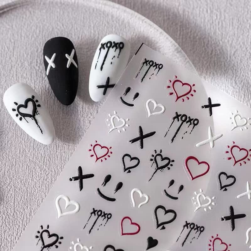 5D Smiley Face Nail Stickers - Self-Adhesive Embossed Nail Art Decals for Women & Men - Perfect for Couples Matching, DIY Nail Designs & Party Nail Decorations