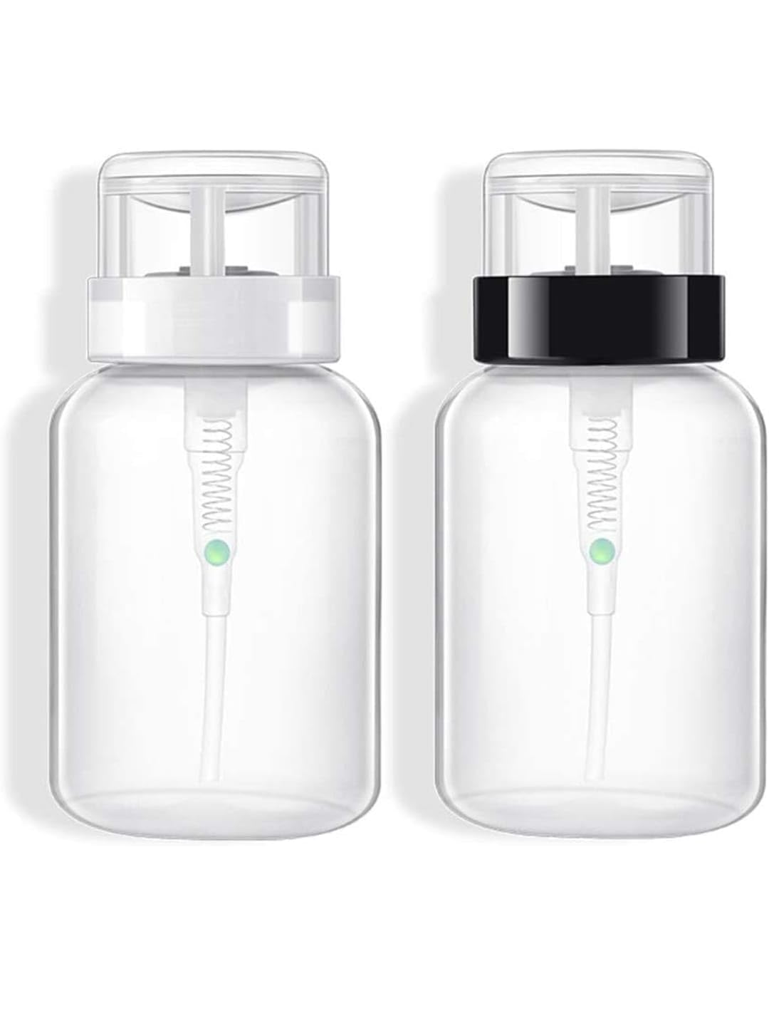 2 Pack Lockable Push Down Pump Dispenser Bottle - 200ml (6.8oz) Empty Refillable Container for Nail Polish, Makeup Remover & Beauty Liquids with Black Top Cap - Perfect for Salon, Travel & Home Organization