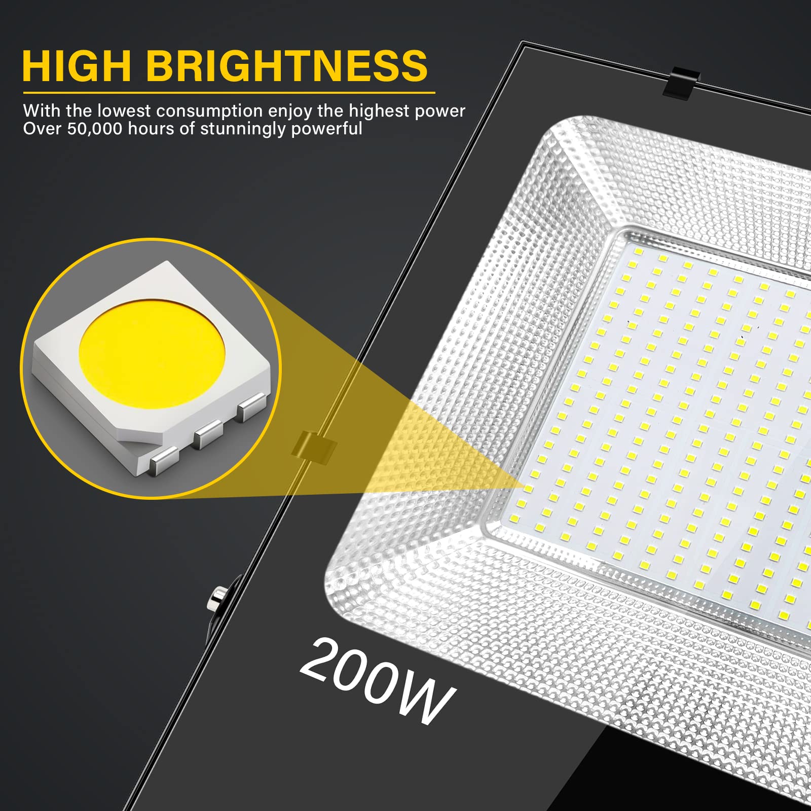 200W 20000LM Willpower LED Flood Lights - IP66 Waterproof Outdoor Security Lighting for Stadiums, Sports Fields, Backyards, Parking Lots (80V-240V, 6000K Daylight White) - Perfect for Commercial & Residential Area Illumination