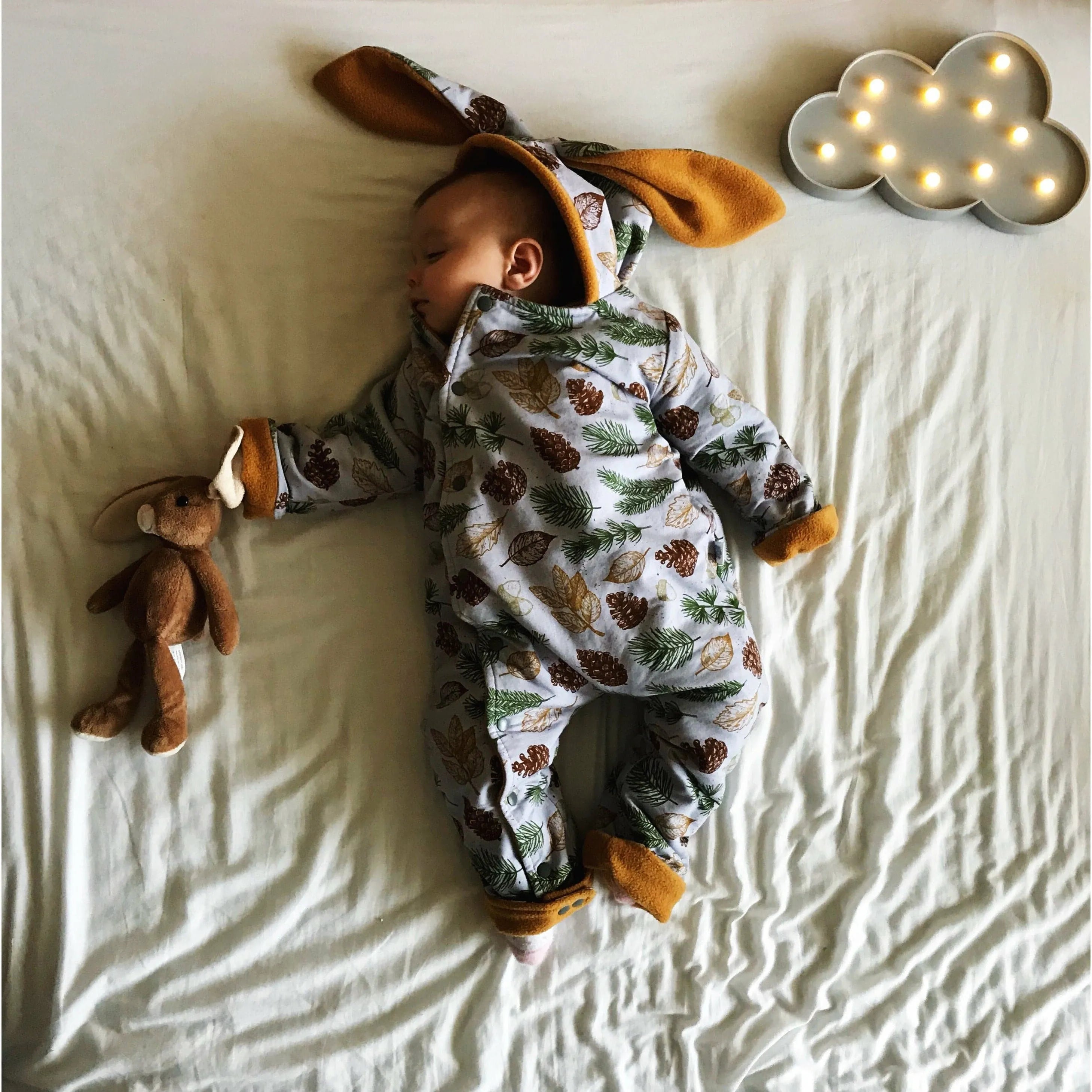 Reversible Pramsuit for Babies - Cozy Festive Leaves & Mustard Fleece Winter Wear | Perfect for Holiday Outings & Family Photos