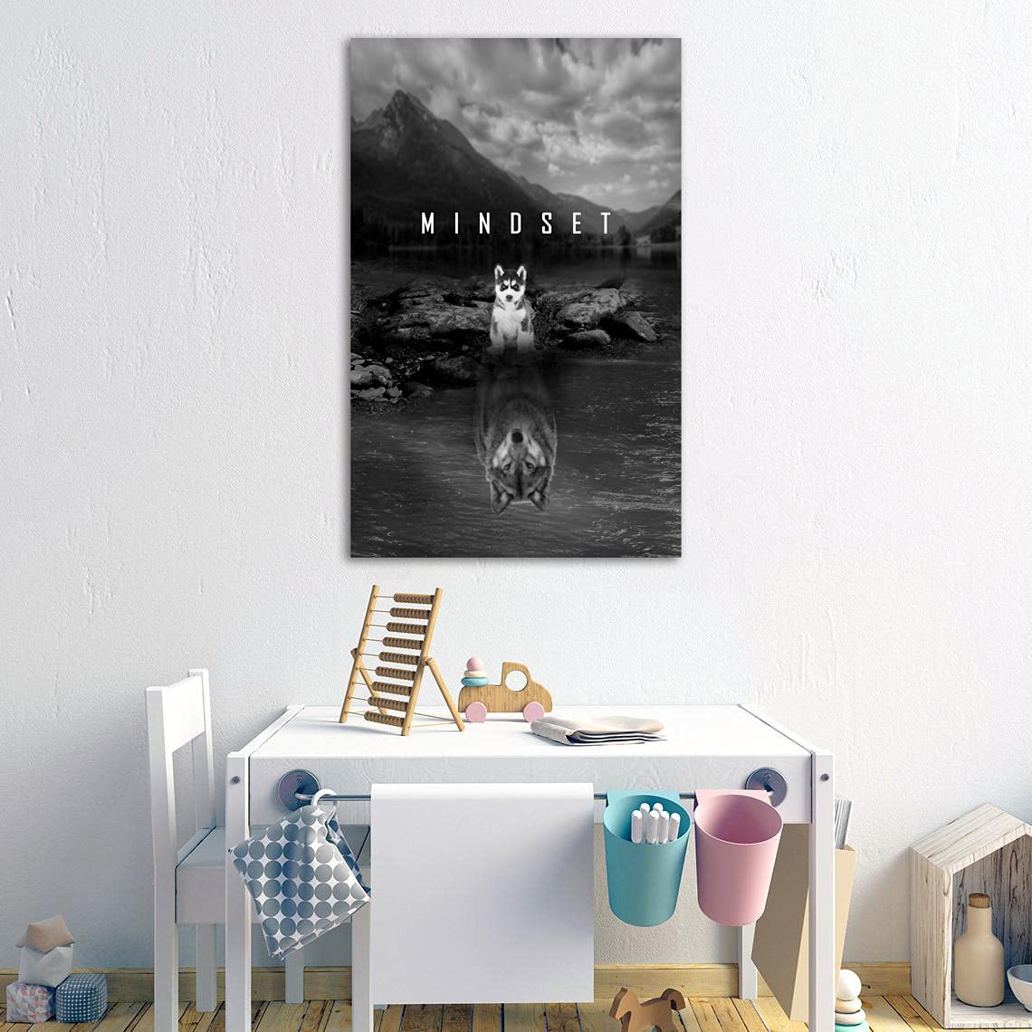 Beast Mode Motivational Canvas Wall Art - Wolf & Dog Inspirational Posters Set - Entrepreneur Success Decor for Home, Office, Living Room & Bedroom - Framed Ready to Hang Canvas Prints - Perfect for Gym Motivation & Home Office Inspiration