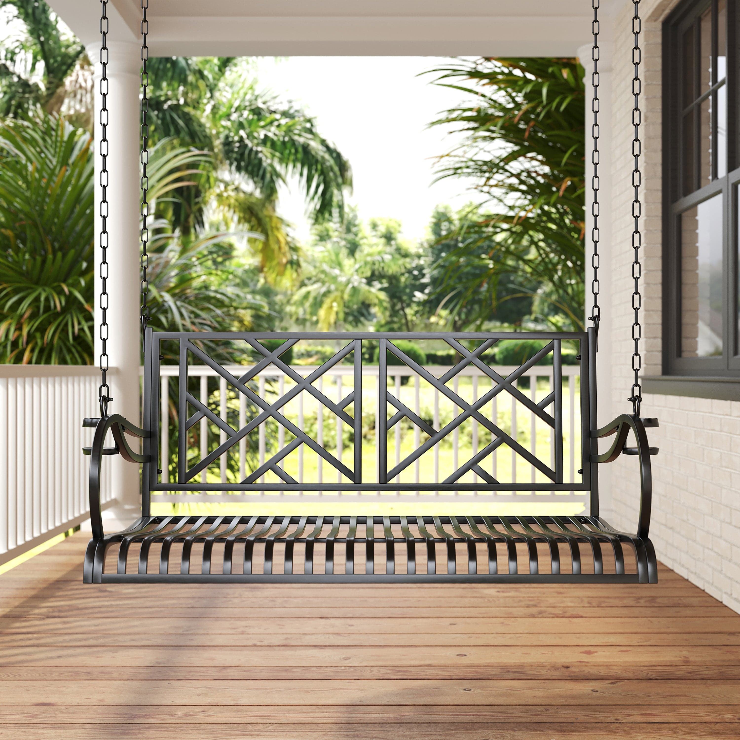 Relaxing Outdoor Metal Porch Swing - Heavy Duty Logan Style Hanging Bench for Garden, Patio & Backyard - Perfect for Lounging, Reading & Enjoying Nature