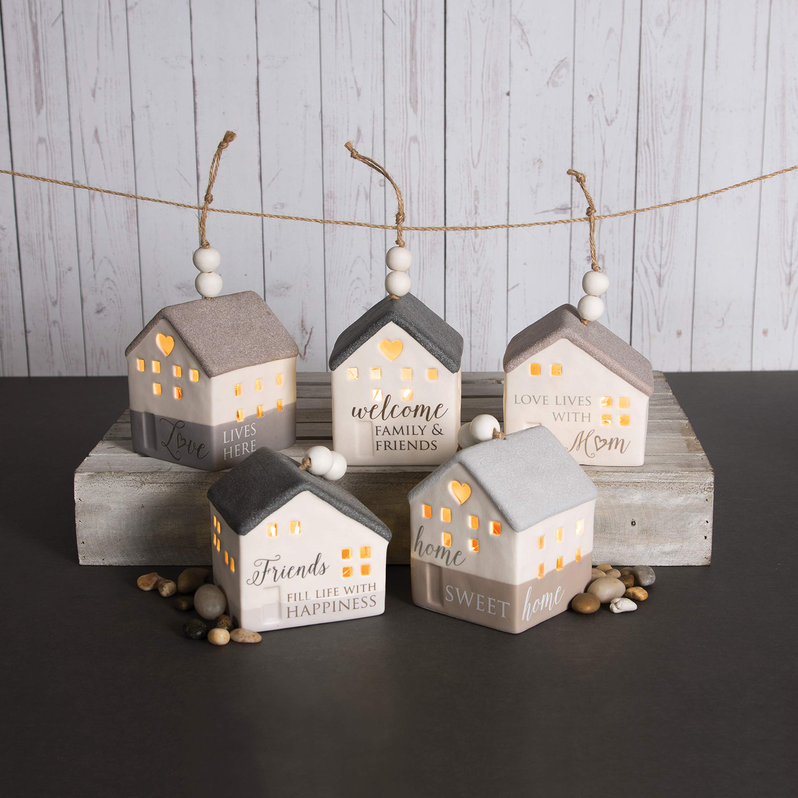 Pavilion Porcelain Hanging LED House Decor - Warm White Light for Bedroom, Living Room & Outdoor - Home Sweet Home Wall Art
