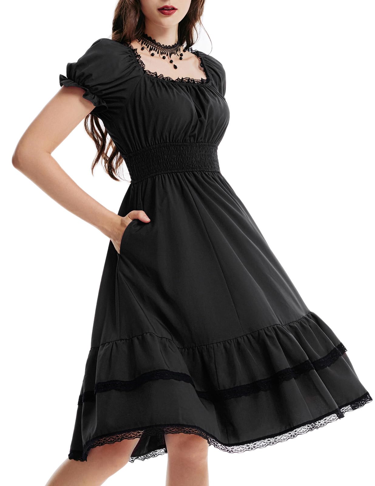 Gothic Victorian Dresses for Women | Scarlet Darkness Renaissance Costume Midi Dress | Perfect for Cosplay, Halloween & Themed Parties