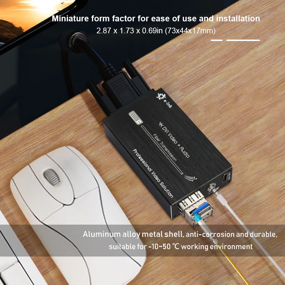4K DVI Fiber Extender - Ultra HD DVI to Fiber Optic Converter, 20km Single-Mode DVI Video Transmitter with External Stereo Audio Support - Perfect for Long-Distance Digital Signage, Conference Rooms & Industrial Video Transmission