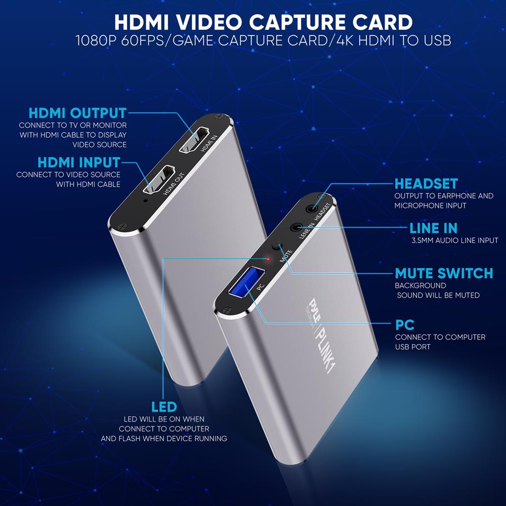 Gamelink USB HDMI Video Capture Card - 4K HD Game Capture Device for PC, Mac, PS5, Xbox, Switch | Live Streaming & Recording for Gamers, YouTubers, Content Creators