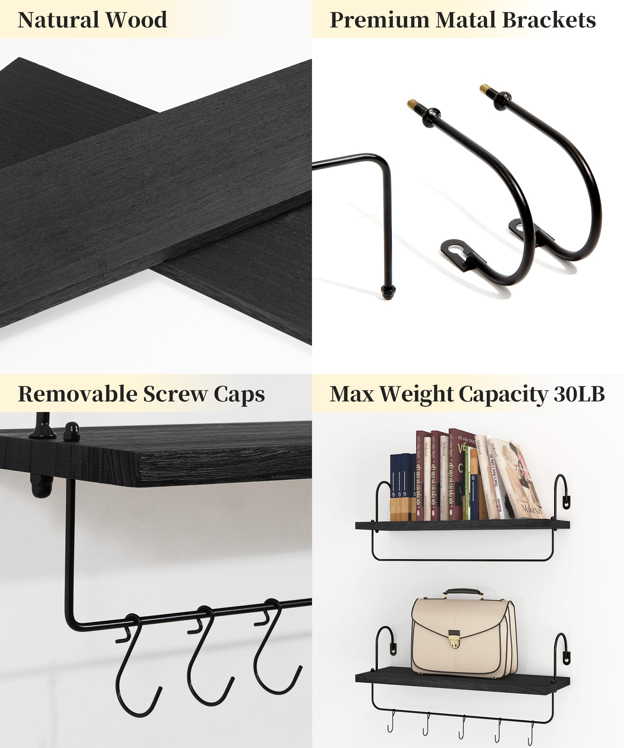 Farmhouse Style Wall Mount Coffee Mug Holder - Rustic Cup Organizer with Hooks for Coffee Pods Storage, Black - Perfect for Kitchen Decor & Coffee Bar Accessories (Ideal for Small Spaces & Coffee Station Organization)