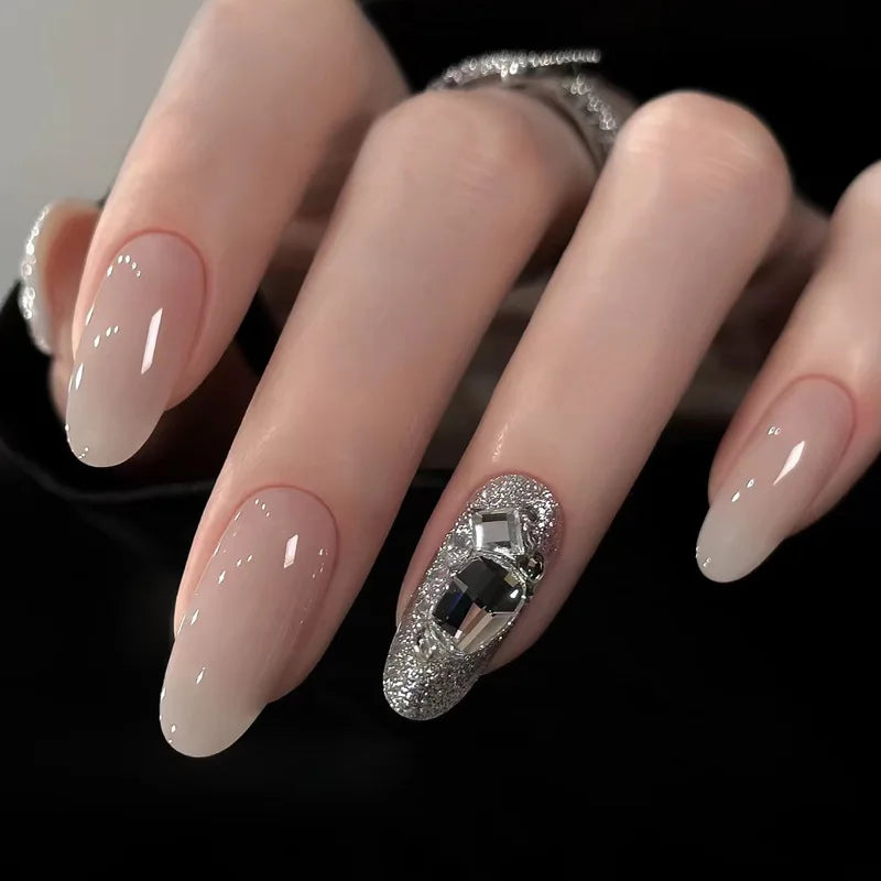 24Pcs Spring False Nails - Short Almond Oval Press On Nails with Red Love Rhinestone Designs | Trendy Nail Stickers for Women | Perfect for Parties, Weddings & Date Nights