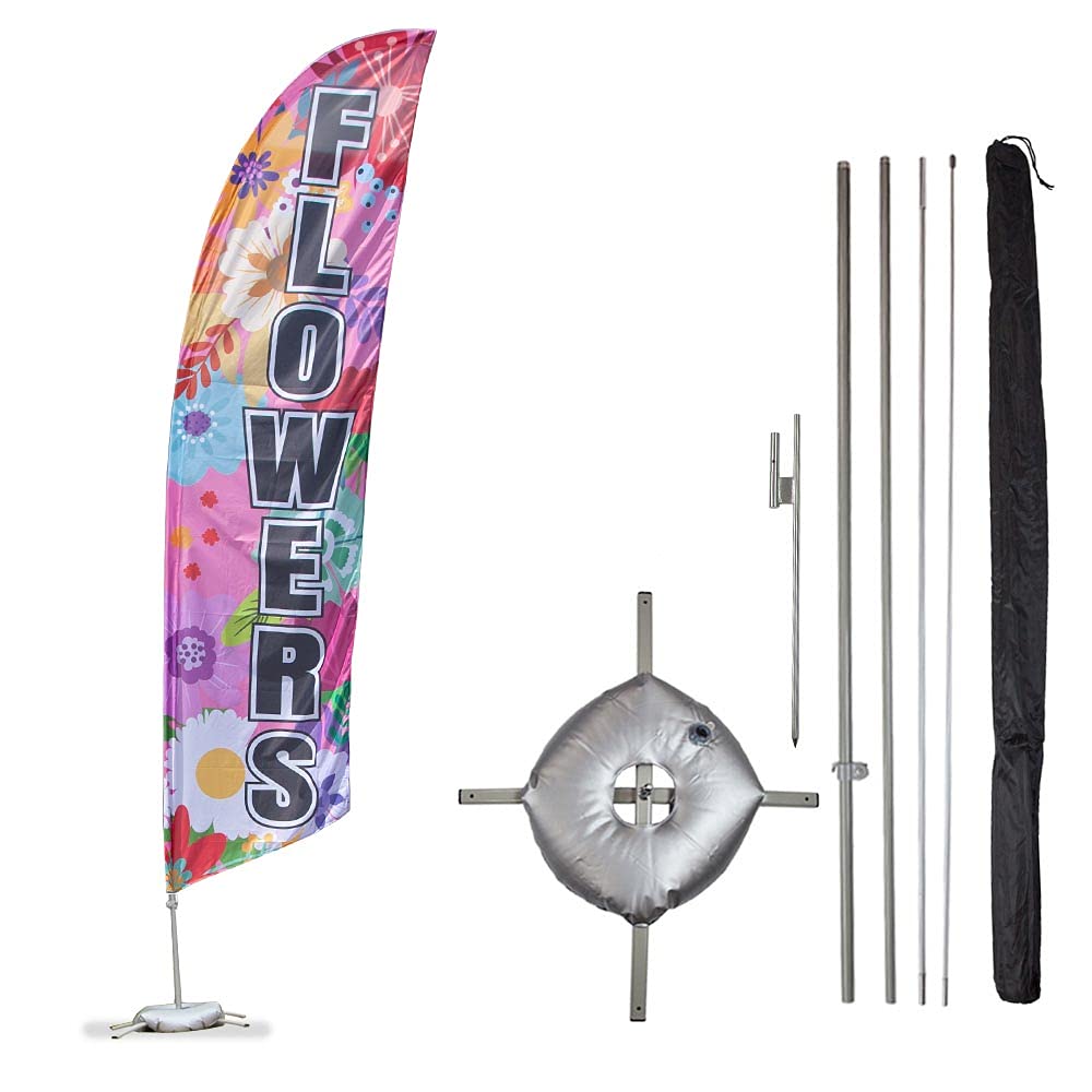 Vispronet 13.5ft Feather Flag Kit - Premium Polyester Advertising Flag with Pole Set, Ground Spike, Cross Base & Weight Bag - Perfect for Flower Shops, Outdoor Events & Store Promotions - Printed in USA