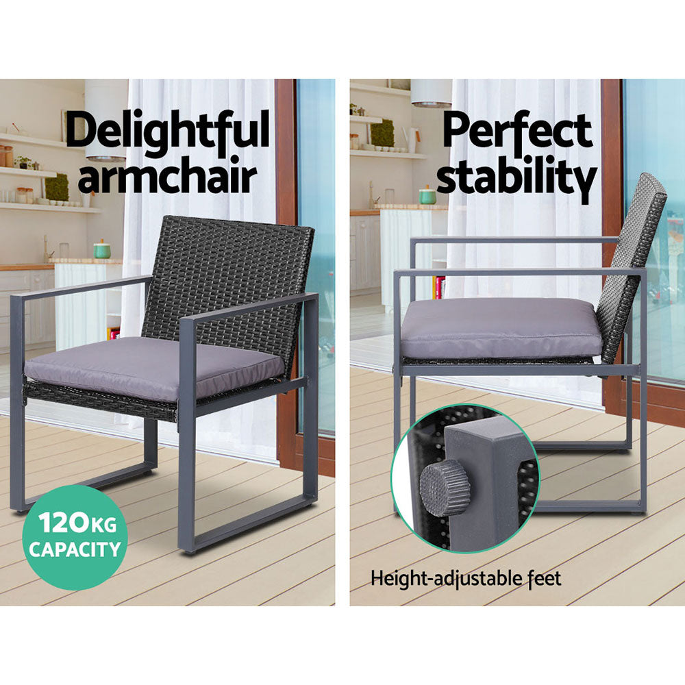 4-Piece Outdoor Rattan Sofa Set with Glass Top Table and Chairs - Black Patio Furniture for Garden, Poolside, and Backyard Relaxation