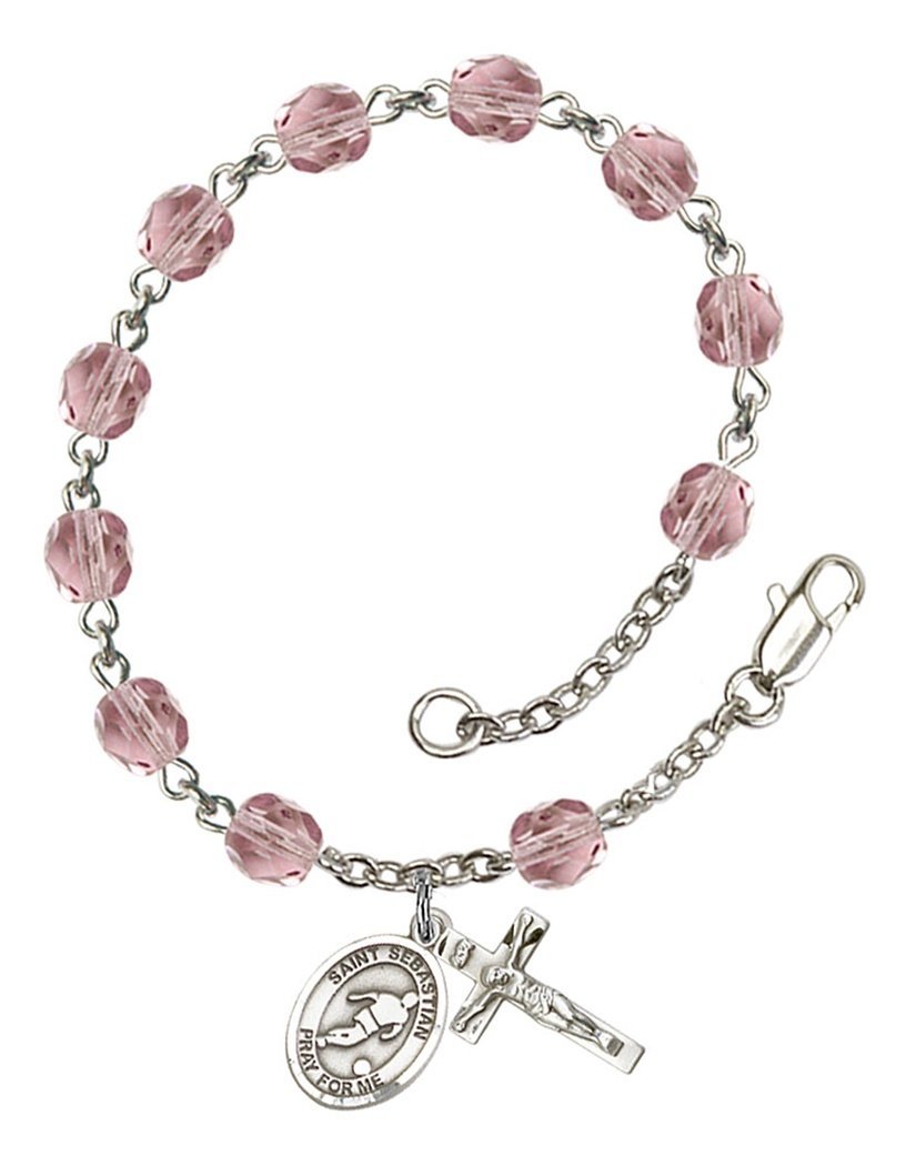 June Birthstone Bead Rosary Bracelet with St. Sebastian Soccer Charm - 7.5 Inch Catholic Prayer Jewelry for Women, Girls | Perfect for Baptism, First Communion, Confirmation Gifts & Soccer Player Blessings