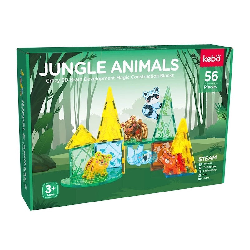 Magnetic Tiles Jungle Animals 56 Piece Set - STEM Educational Building Blocks for Kids, Creative Construction Toys for Toddlers - Perfect for Classroom, Birthday Gifts & Indoor Playtime