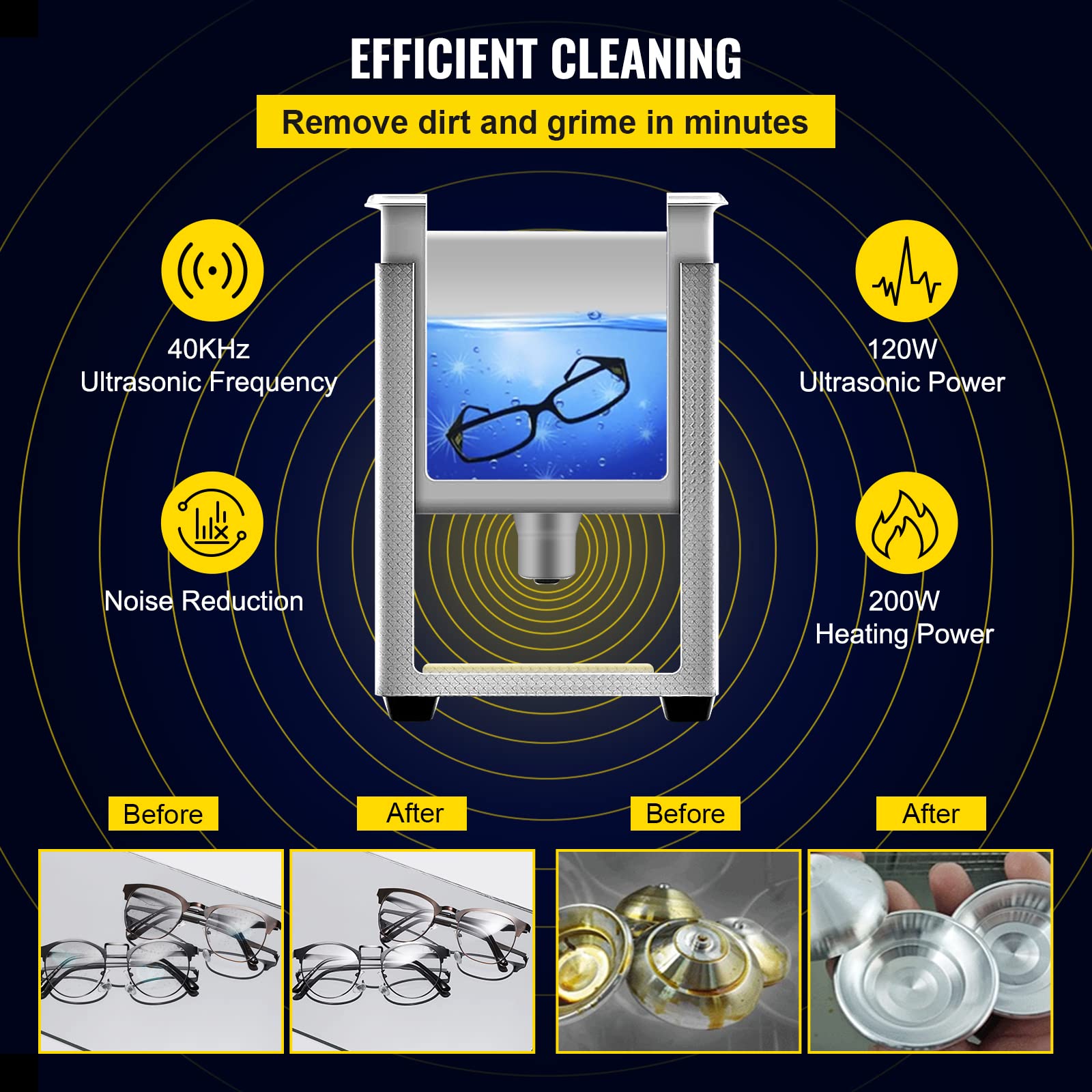 VEVOR 3L Ultrasonic Cleaner with Heater & Timer - 200W Heating & 120W Ultrasonic Power for Jewelry, Glasses, Watches, Dental Tools - Professional Digital Lab & Home Cleaning Solution for Delicate Items