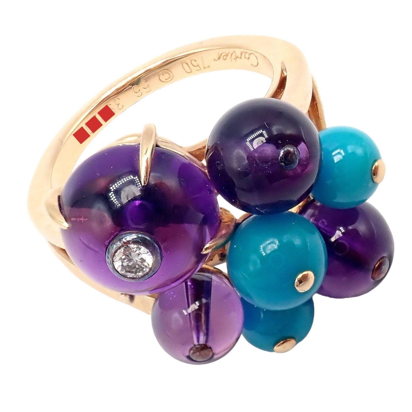 Authentic Cartier 18k Rose Gold Turquoise Diamond Delices De Goa Ring - Luxury Jewelry for Women, Elegant Gift for Anniversary & Special Occasions