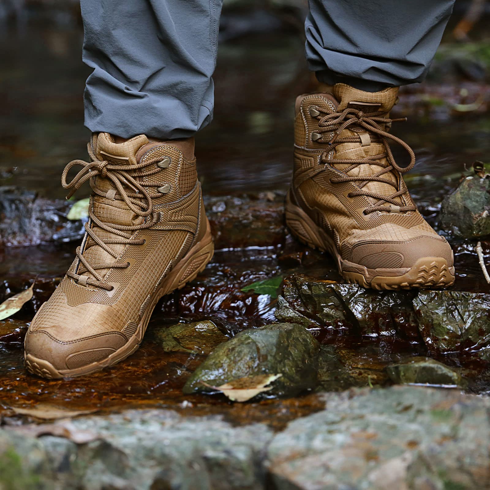 FREE SOLDIER Men's 6 Inch Tactical Ankle Boots - Lightweight Military Duty Work Boots, Breathable Desert Combat Boots for Hiking, Outdoor & Work - Perfect for Tactical Operations, Construction & Adventure Activities