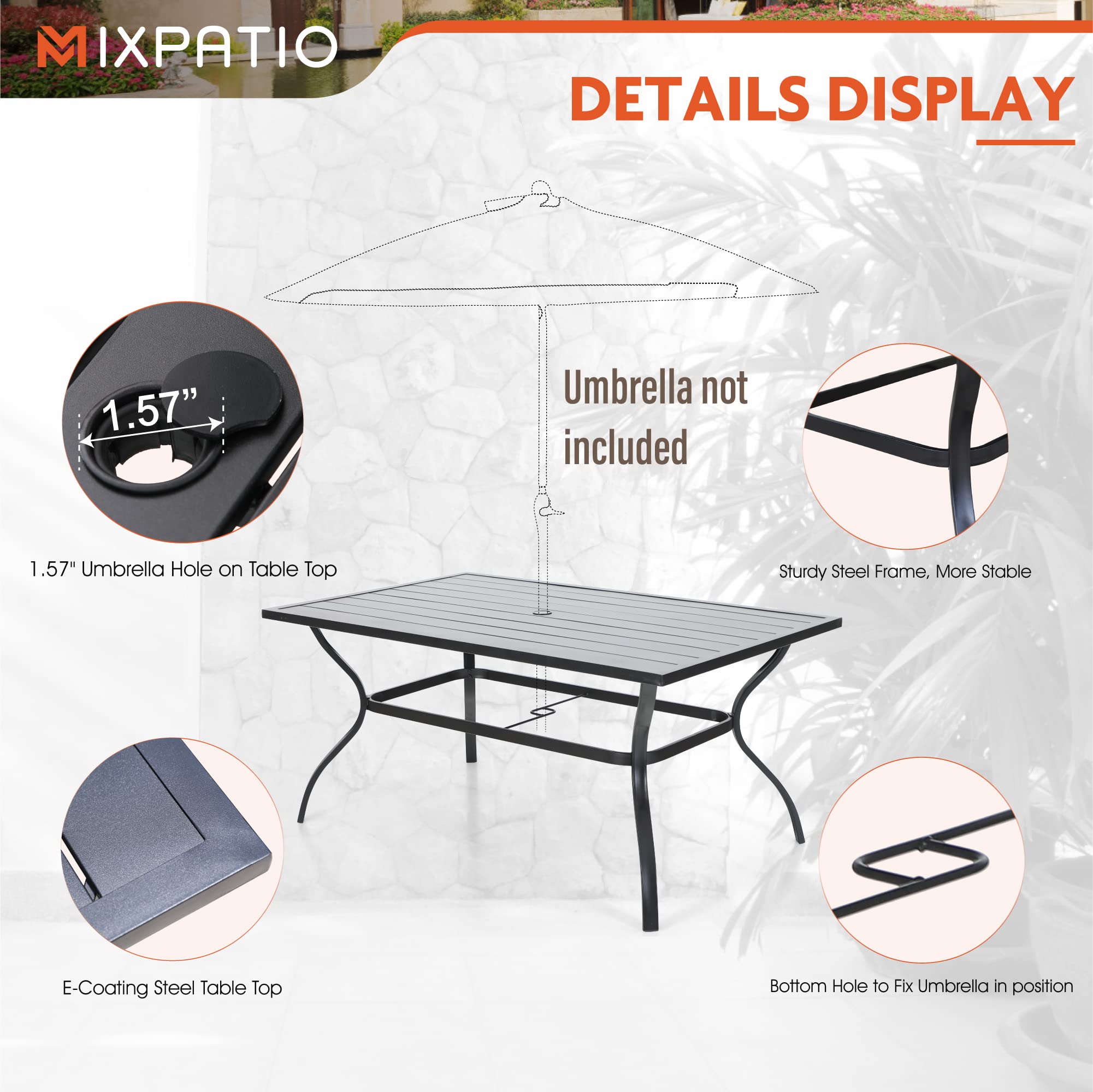 7-Piece Outdoor Patio Dining Set with 6 Rattan Swivel Chairs & 1 Metal Table (1.57