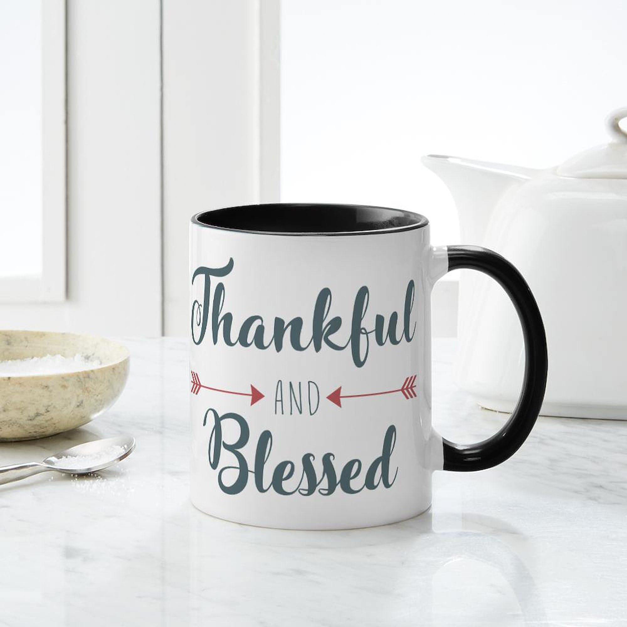Thankful And Blessed 11 oz Ceramic Coffee Mug - 325 ml Inspirational Tea Cup for Home, Office & Gifts | Perfect for Morning Coffee, Tea & Hot Beverages