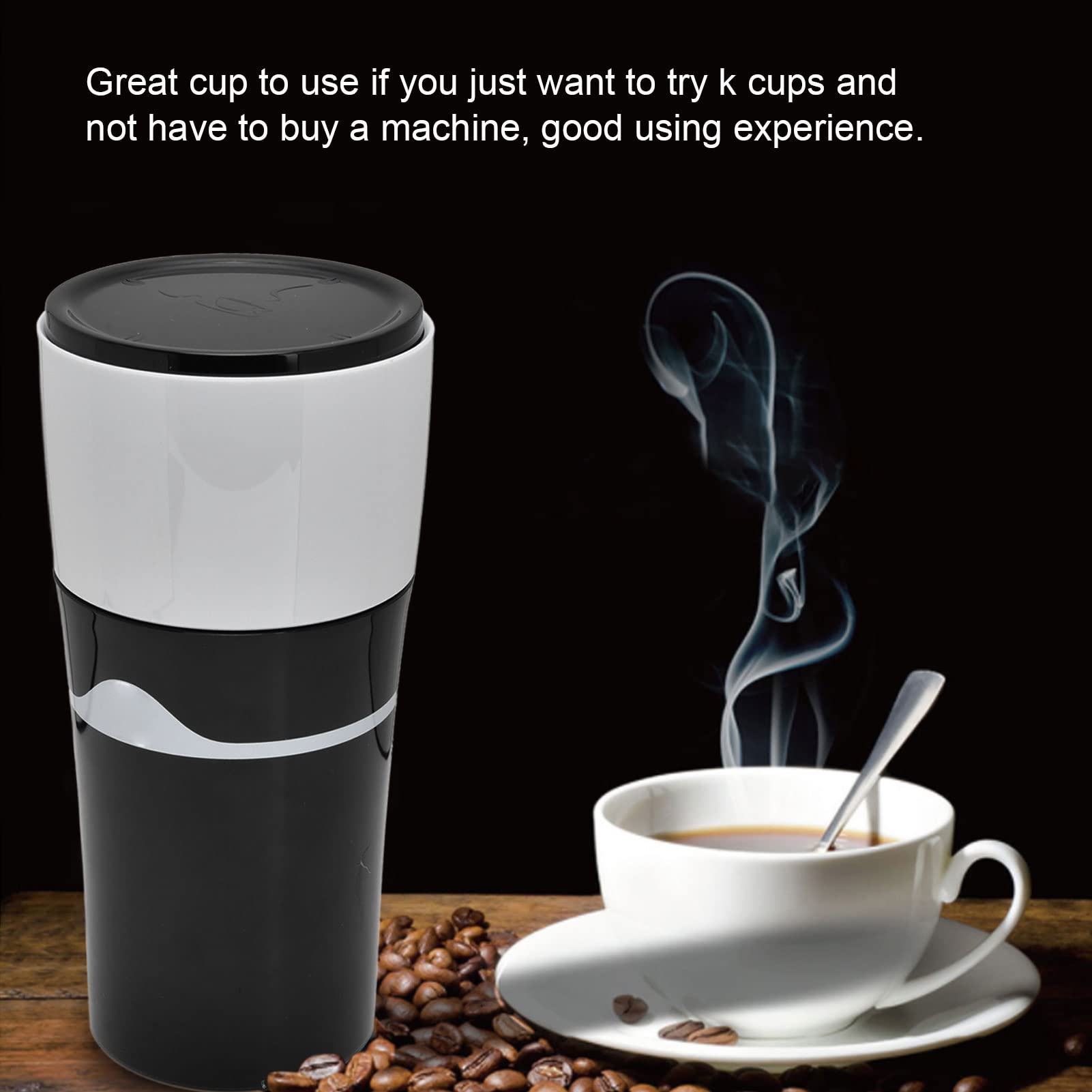 Portable Drip Coffee Maker for K-Cup Pods - 450ml Travel Coffee Machine with PP Material, Compact & Lightweight for Home, Office, Camping (Black & White)