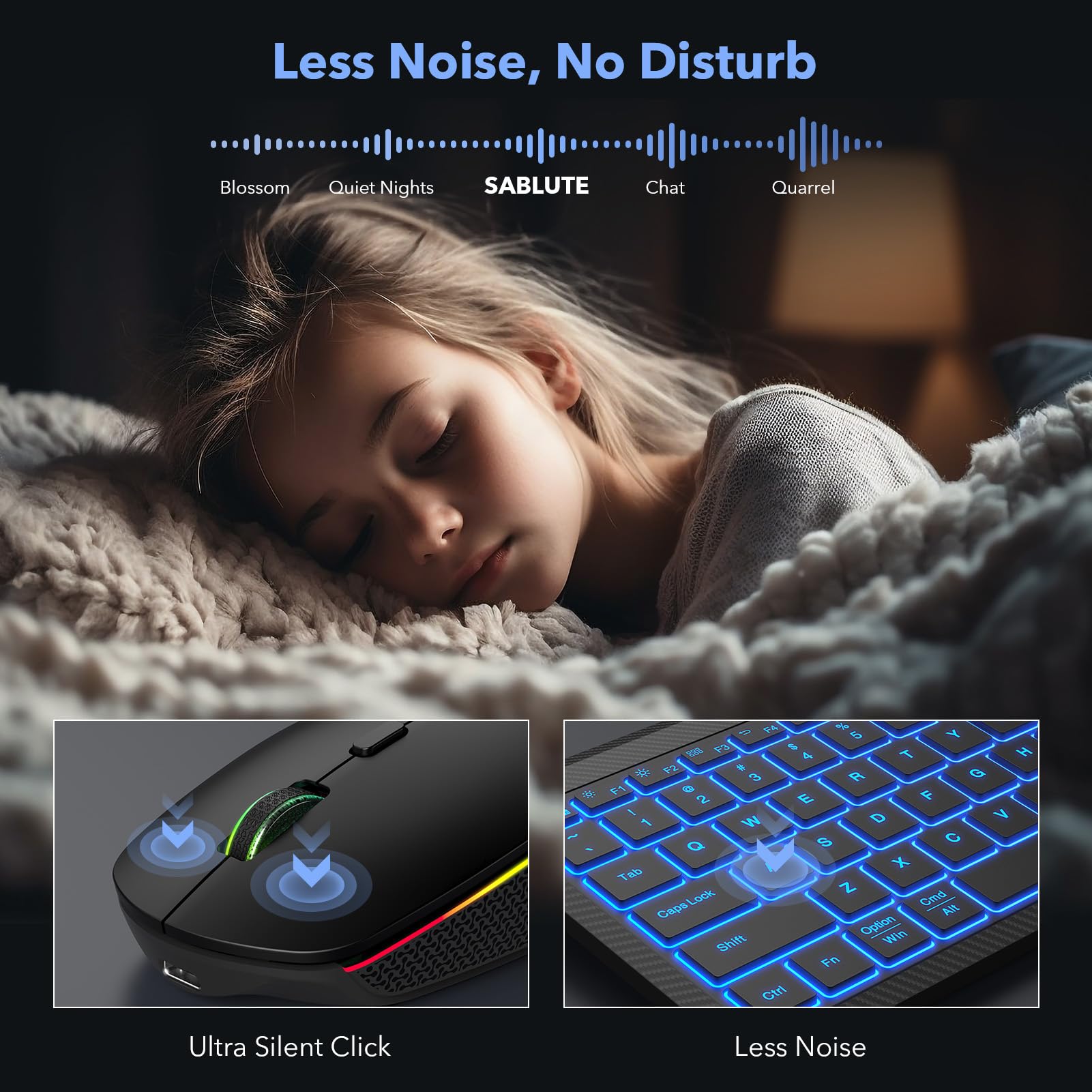 Bluetooth Wireless Keyboard and Mouse Combo - Slim Rechargeable Backlit Multi-Device Keyboard with Silent RGB Mouse for Mac, iPad, Windows PC | 3-Device Switching | Home Office & Gaming Setup (Classic Black)