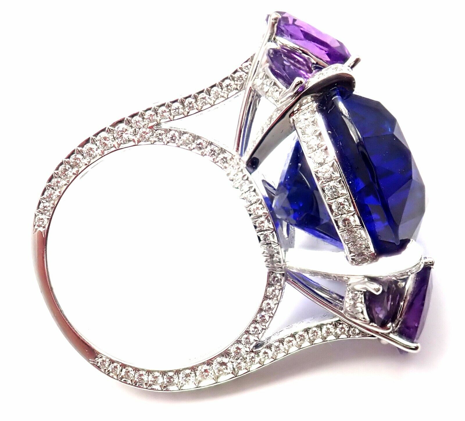 Luxury Chopard 18K Gold Diamond Tanzanite Amethyst Ring with Certificate Box - Perfect for Engagement, Anniversary & Special Occasion Gifts